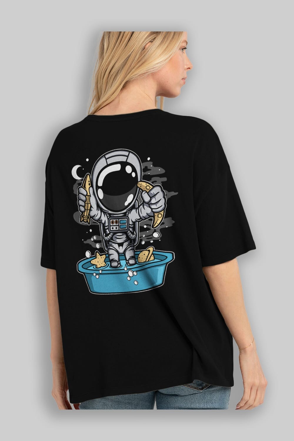 Astronaut Bath Tub Arka Baskılı Oversize t-shirt Erkek Kadın Unisex