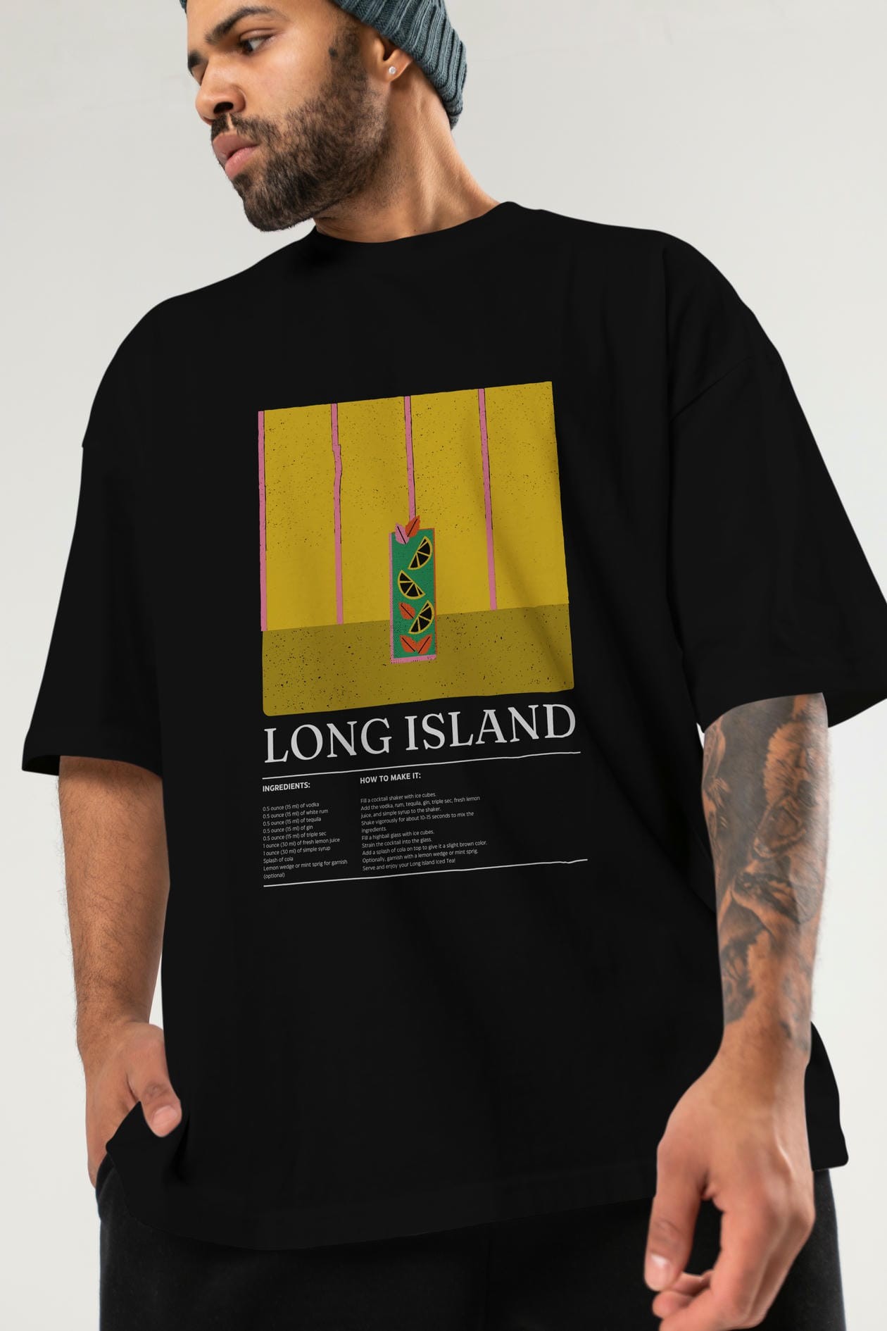 Long Island Kokteyl Ön Baskılı Oversize t-shirt Erkek Kadın %100 Pamuk Bisiklet Yaka tişort