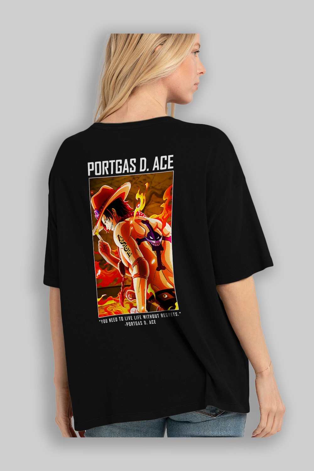 Portgas D. Ace Anime Arka Baskılı Oversize t-shirt Erkek Kadın Unisex %100 pamuk tişort