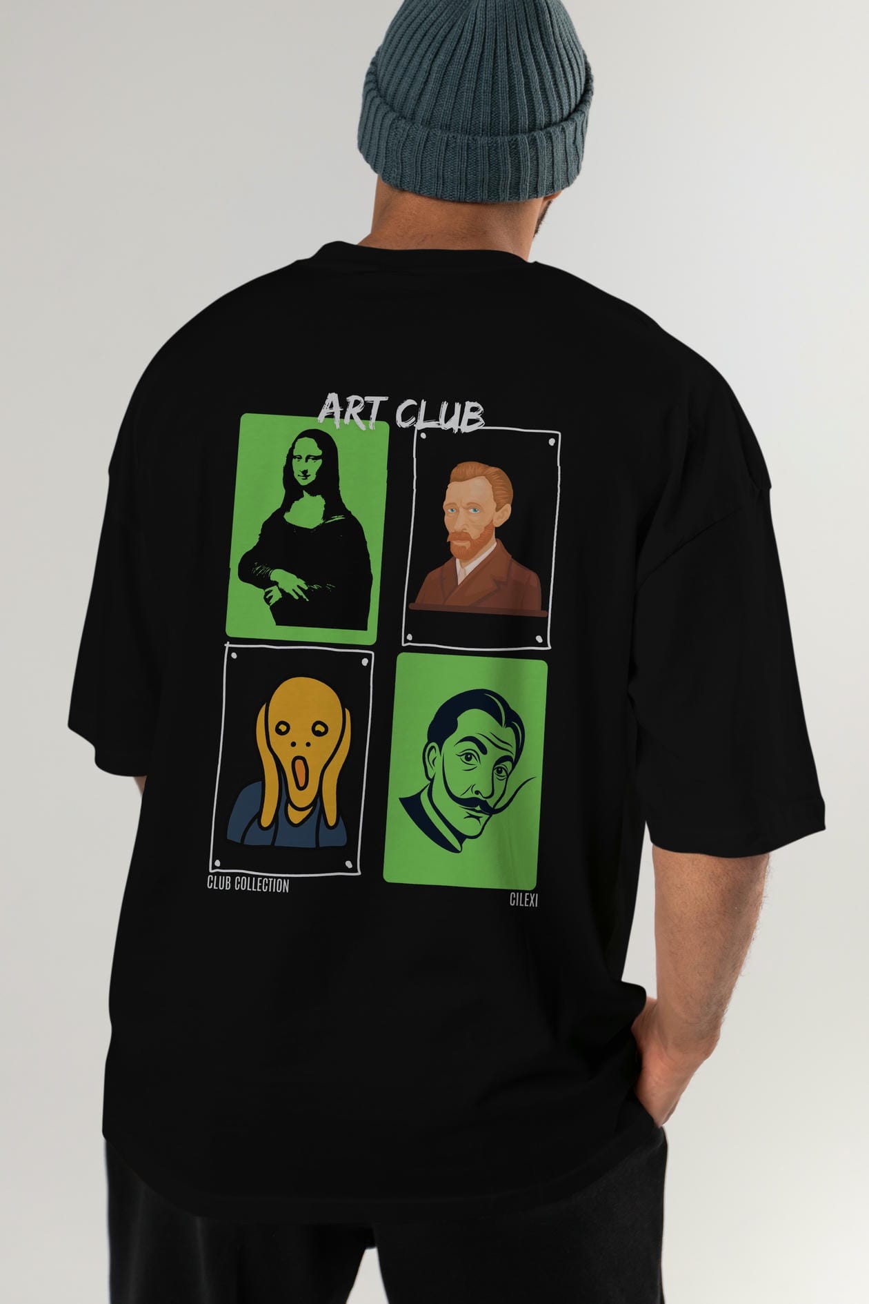 Art Club Arka Baskılı Oversize t-shirt Erkek Kadın %100 Pamuk Bisiklet Yaka tişort