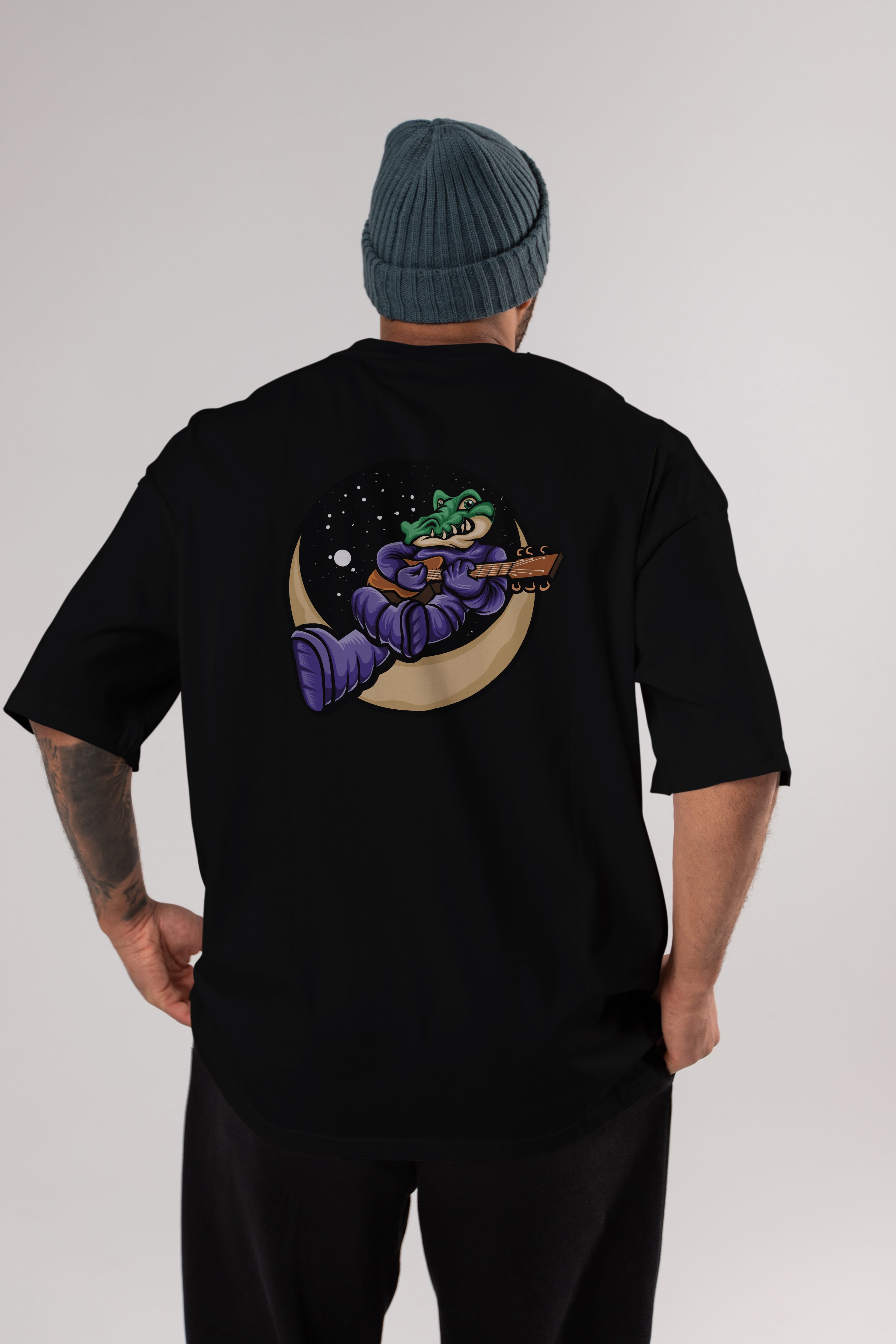 Space Crocodile Arka Baskılı Oversize t-shirt Erkek Kadın Unisex