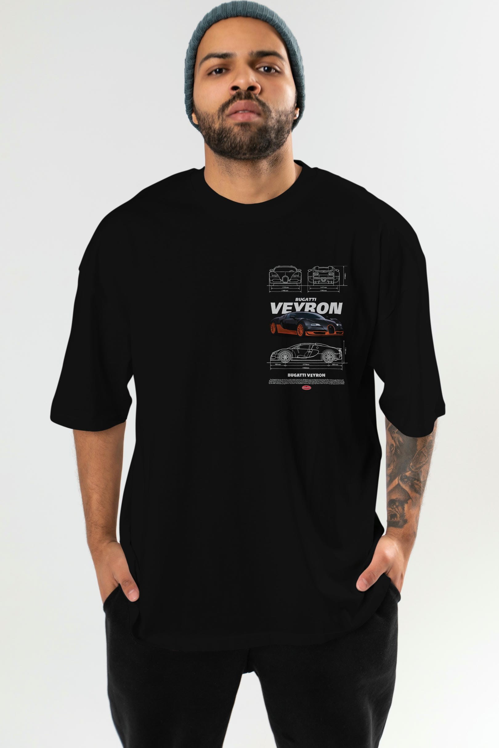 Bugatti VEYRON Ön Sol Baskılı Oversize t-shirt Erkek Kadın Unisex %100 Pamuk Bisiklet Yaka tişort