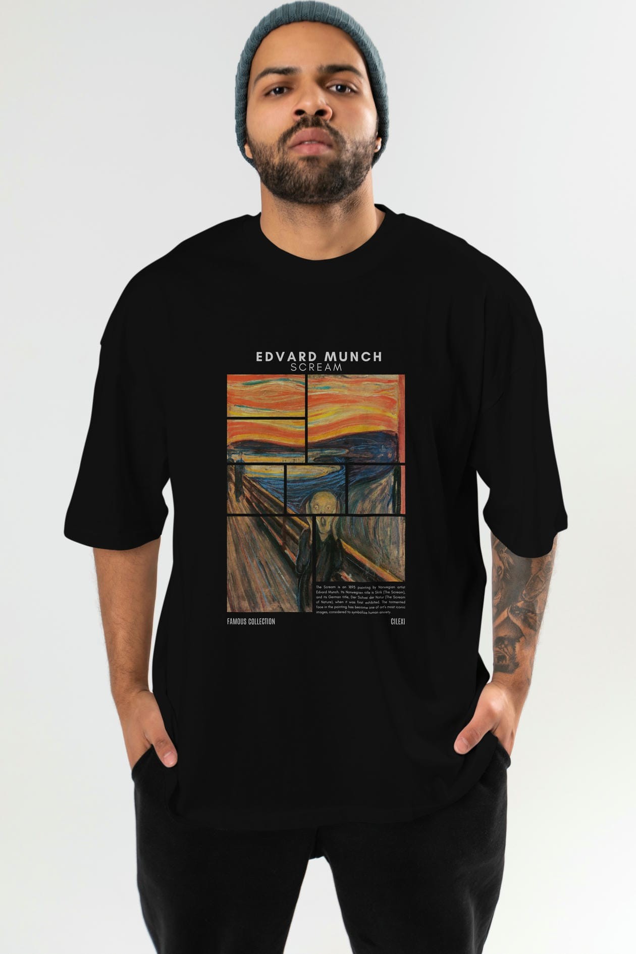 Edvard Munch Scream ön Baskılı Oversize t-shirt Erkek Kadın Bisiklet Yaka Pamuk tişort