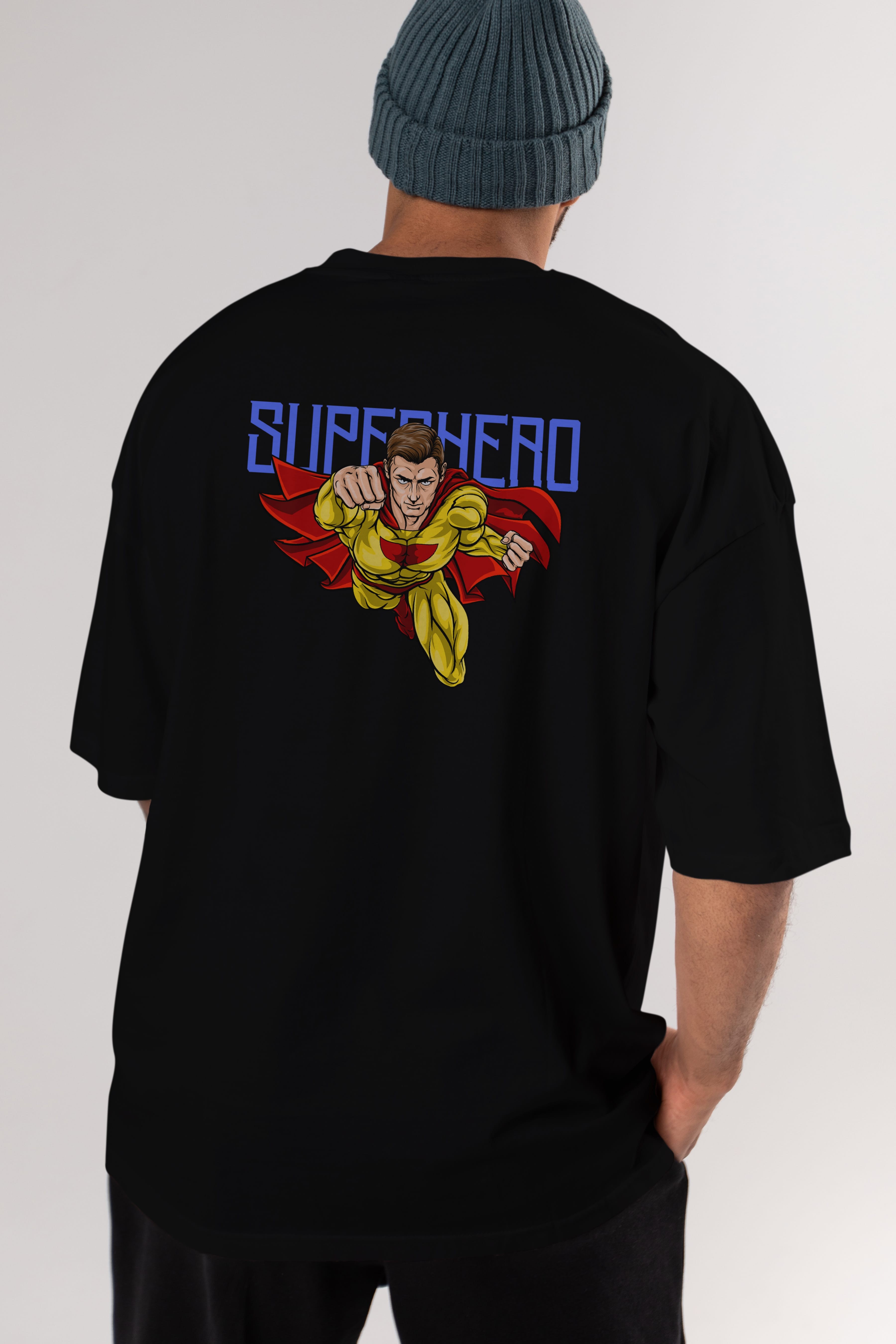 Super Hero Arka Baskılı Oversize t-shirt Erkek Kadın Unisex