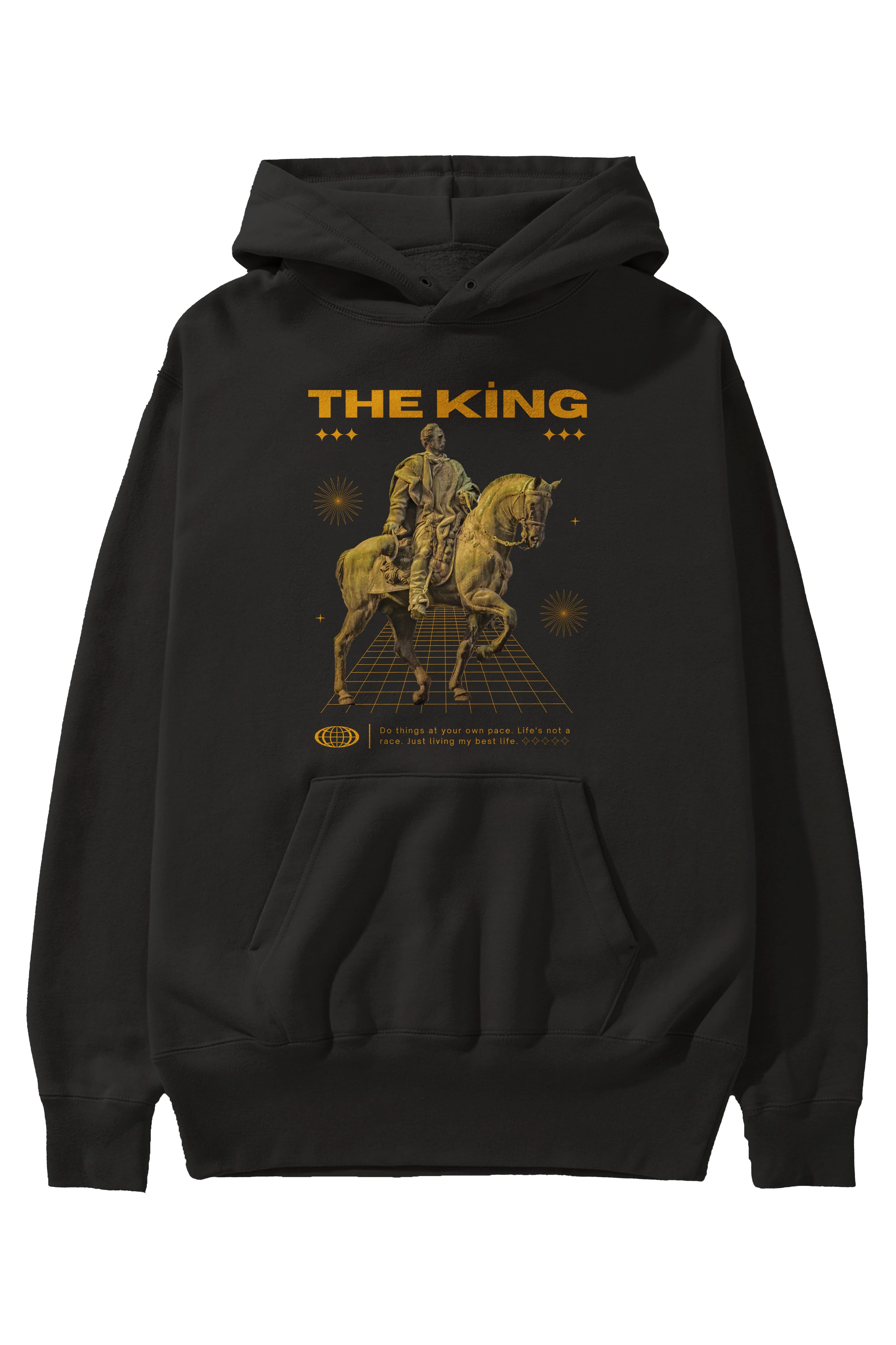 The King Yazılı Ön Baskılı Oversize Hoodie Kapüşonlu Sweatshirt Erkek Kadın Unisex