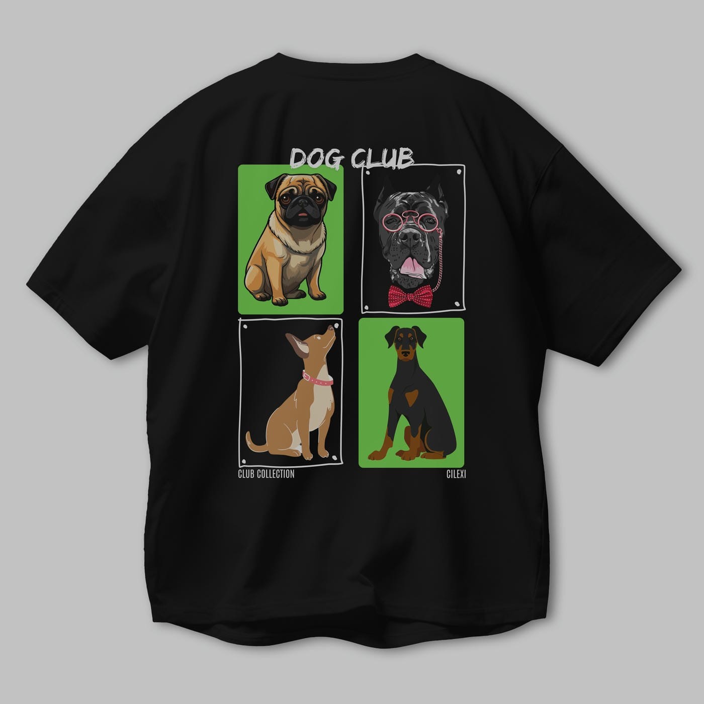 Dog Club Arka Baskılı Oversize t-shirt Erkek Kadın %100 Pamuk Bisiklet Yaka tişort