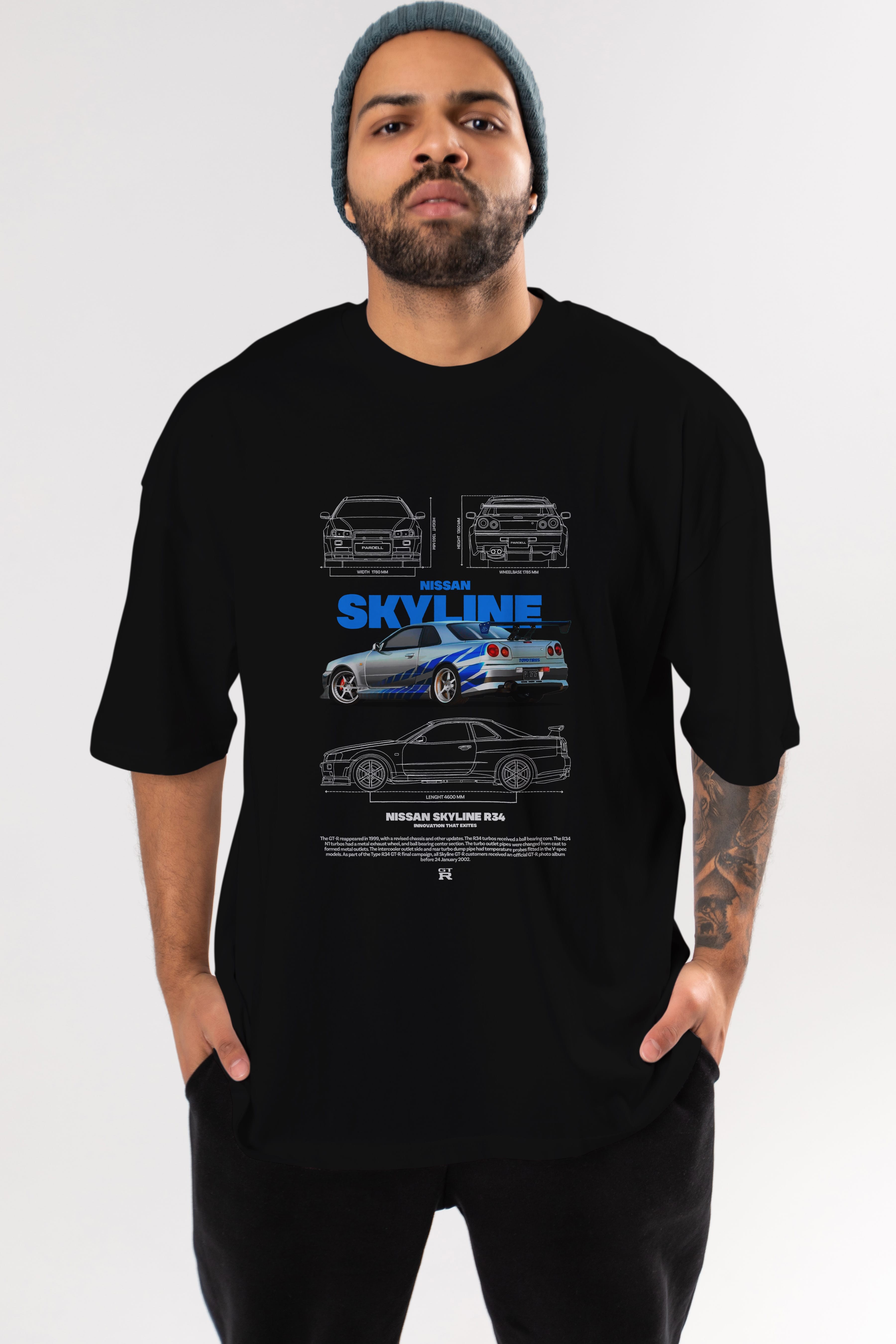 Nissan SKYLINE 34 FAST AND FURIOUS Ön Baskılı Oversize t-shirt Erkek Kadın Unisex %100 Pamuk Bisiklet Yaka tişort