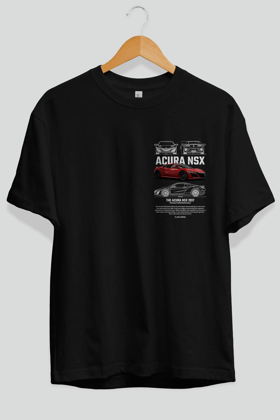 Honda Acura NSX 1 Ön Sol Baskılı Oversize t-shirt Erkek Kadın Unisex %100 Pamuk Bisiklet Yaka tişort