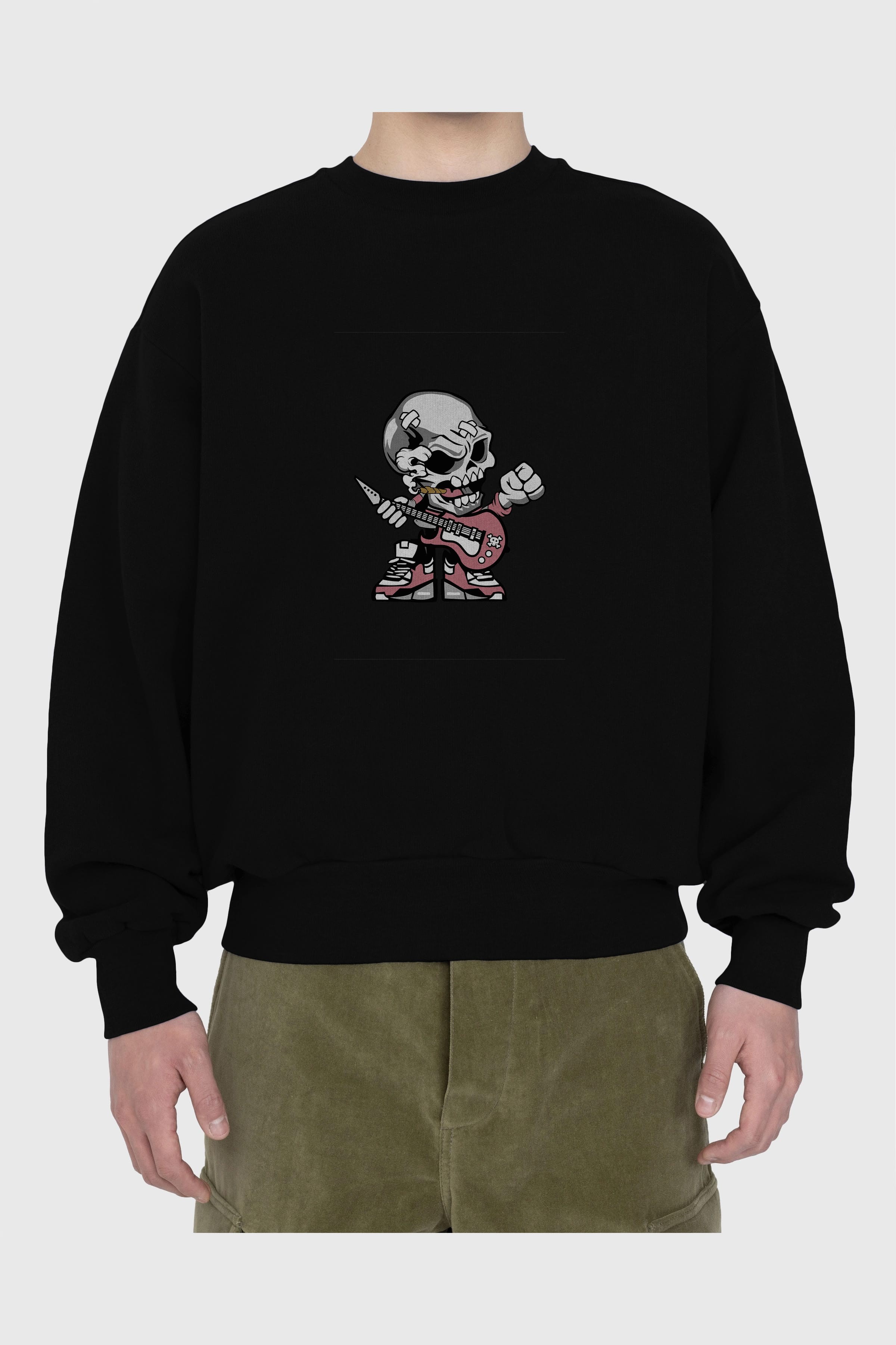 Skull Rockstar Ön Baskılı Oversize Sweatshirt Erkek Kadın Unisex