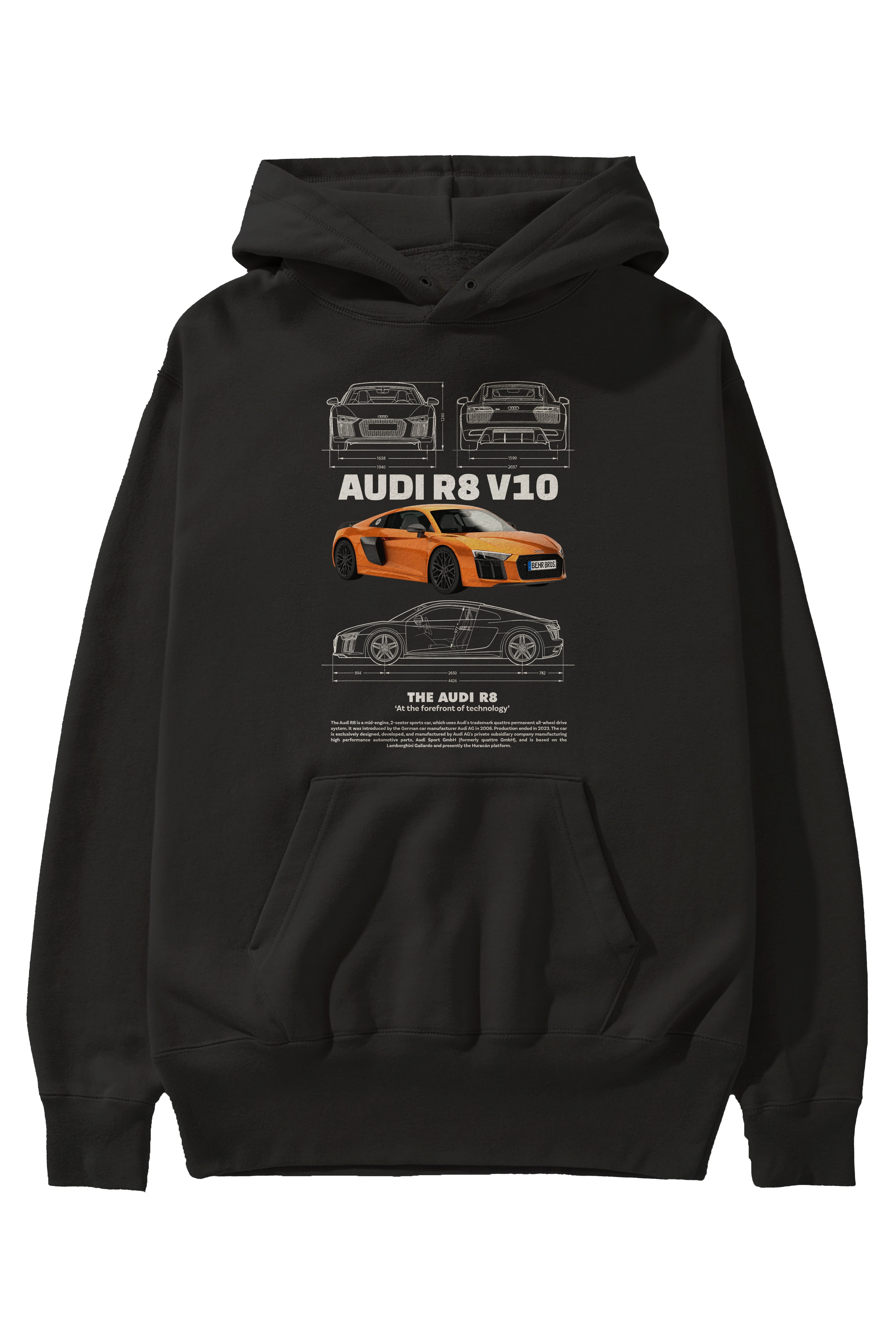 Audi r8 v10 1 Ön Baskılı Hoodie Oversize Kapüşonlu Sweatshirt Erkek Kadın Unisex