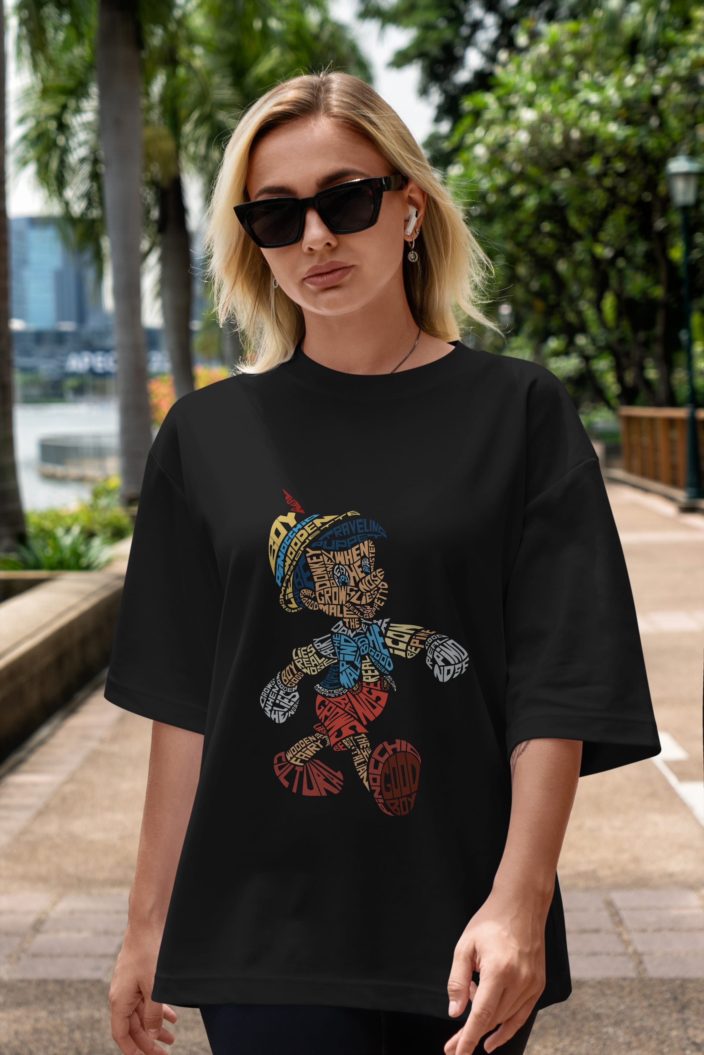 Pinokio Ön Baskılı Oversize t-shirt %100 pamuk Erkek Kadın Unisex