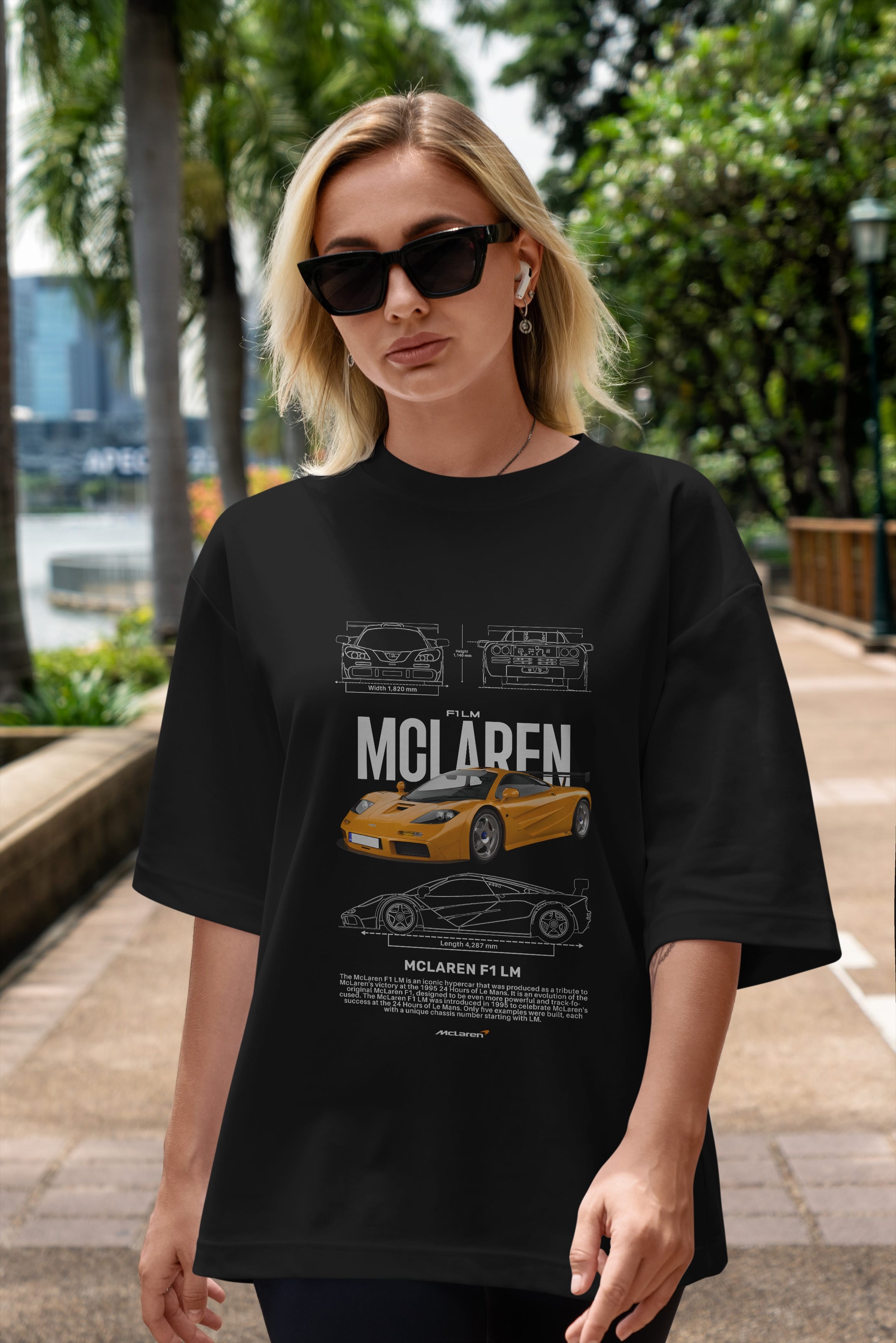 MCLAREN F1 LM 1 Ön Baskılı Oversize t-shirt Erkek Kadın Unisex %100 Pamuk Bisiklet Yaka tişort