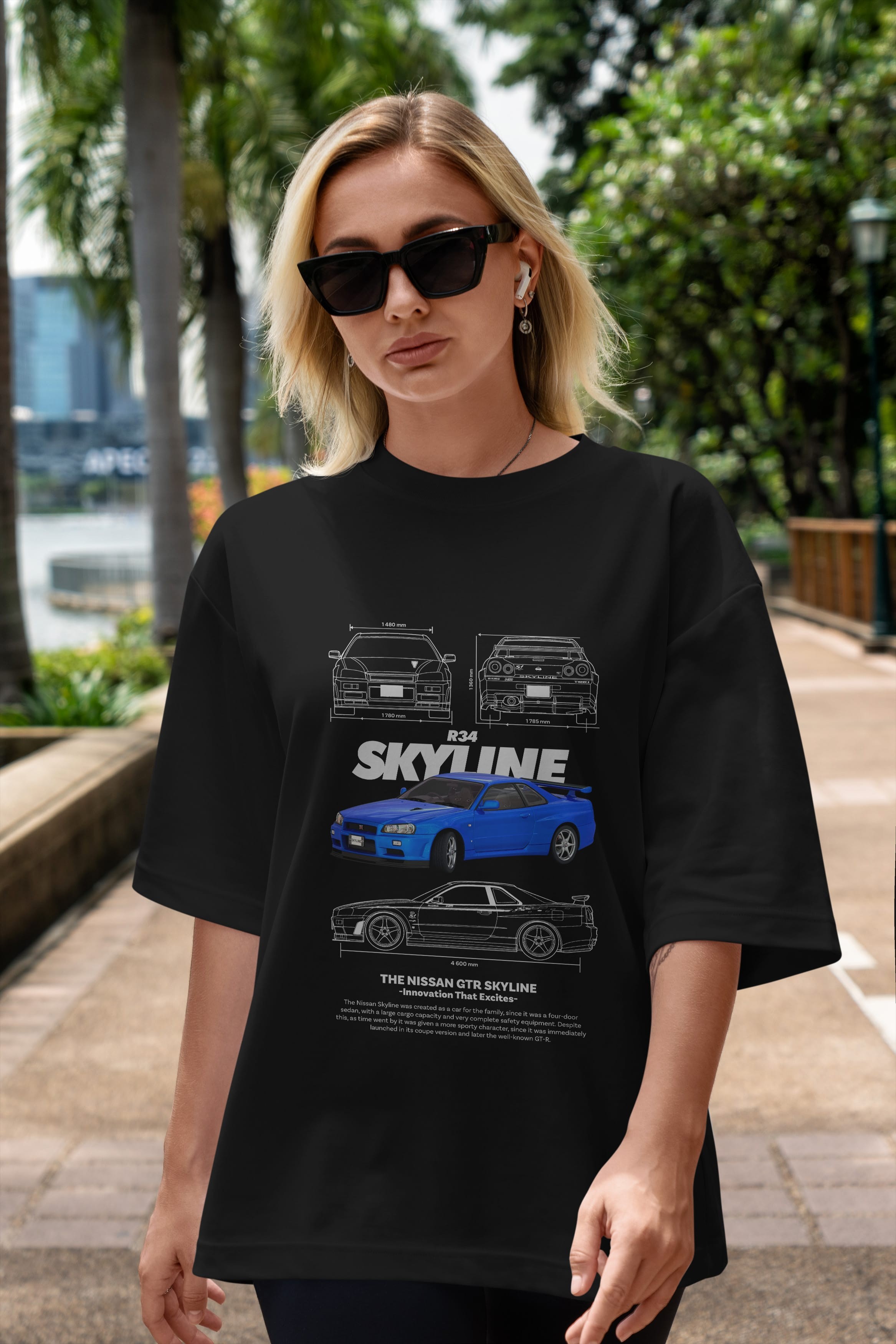 NISSAN GTR SKYLINE R34 1 Ön Baskılı Oversize t-shirt Erkek Kadın Unisex %100 Pamuk Bisiklet Yaka tişort