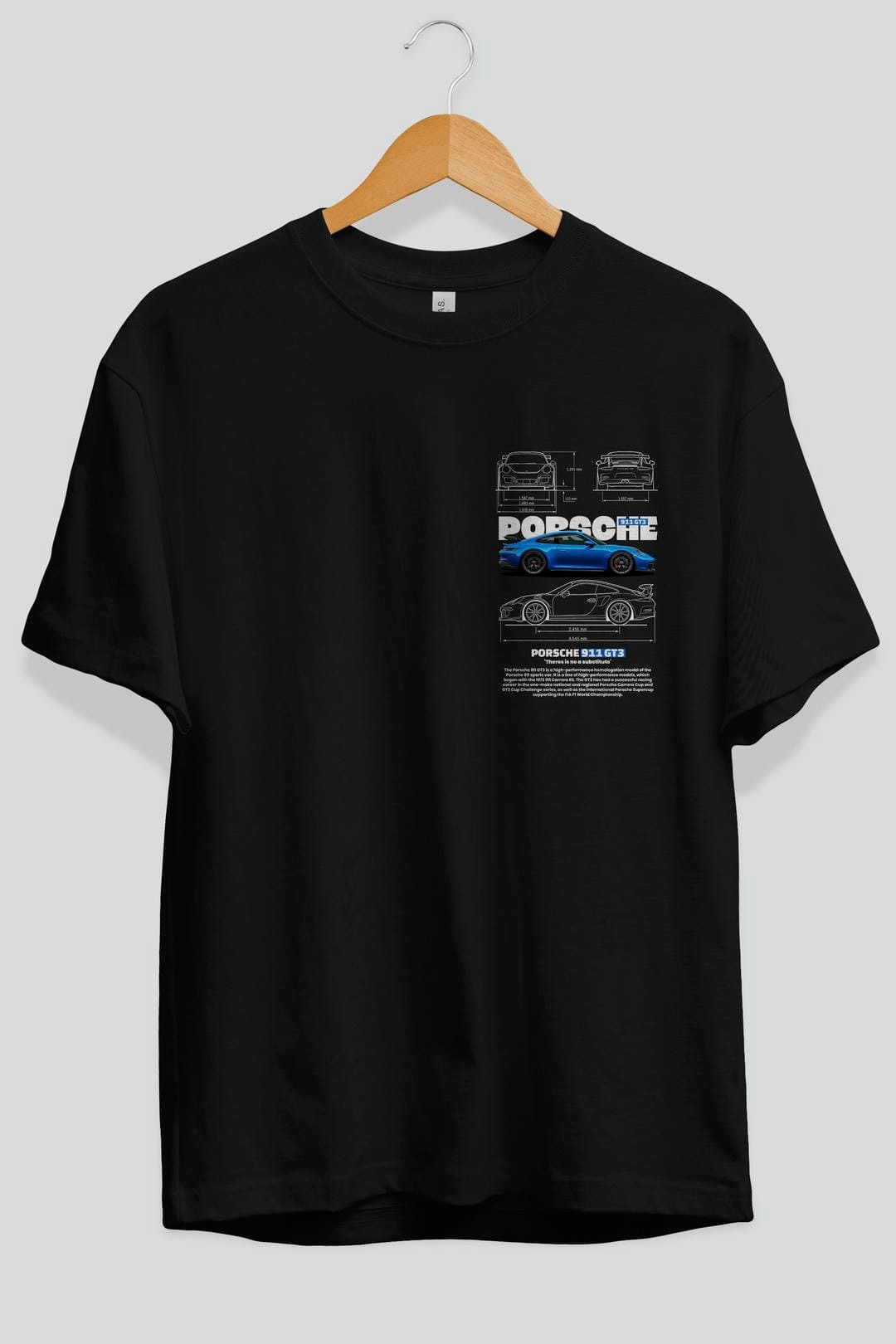 PORSCHE 911 GT3 Ön Sol Baskılı Oversize t-shirt Erkek Kadın Unisex %100 Pamuk Bisiklet Yaka tişort