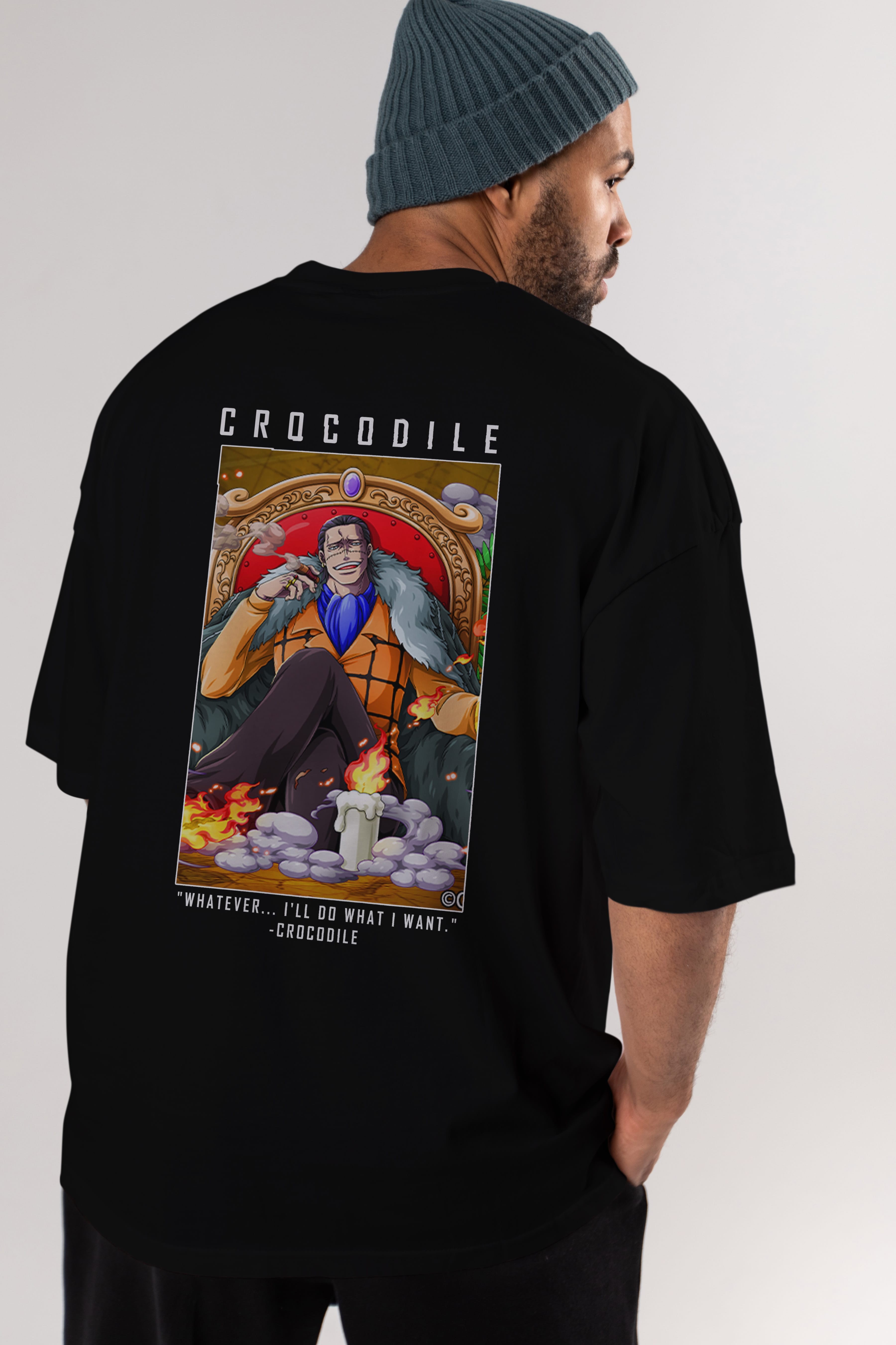 Crocodile Anime Arka Baskılı Oversize t-shirt Erkek Kadın Unisex %100 pamuk tişort