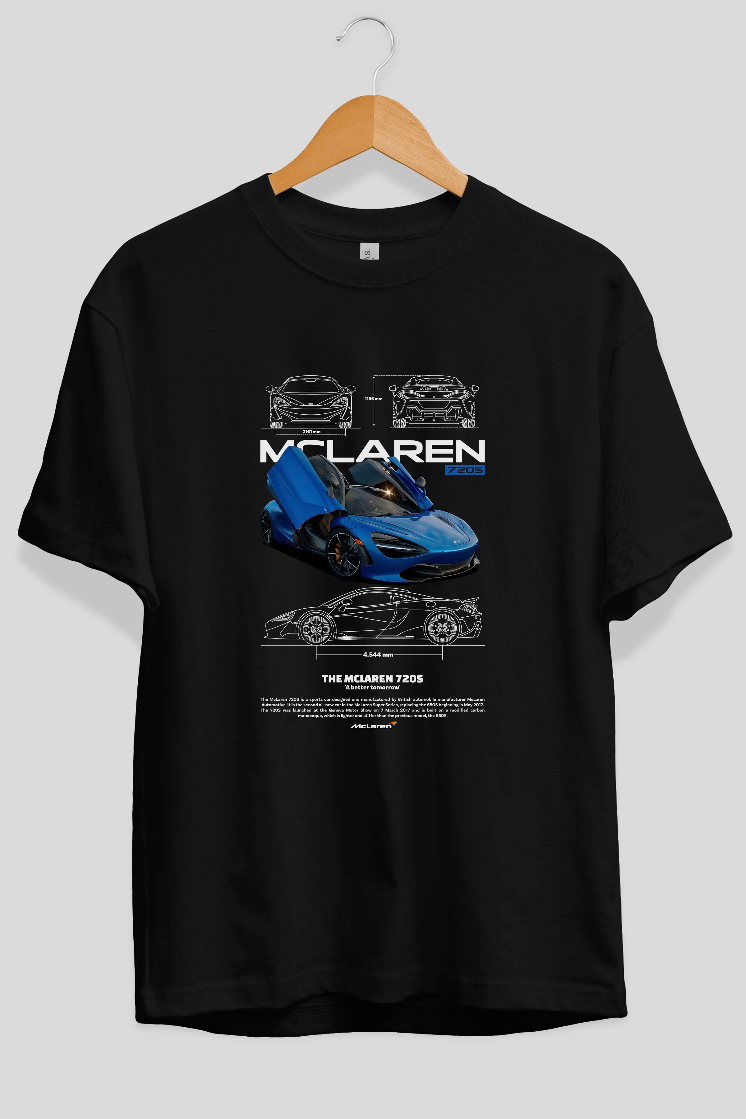 McLaren 720S Ön Baskılı Oversize t-shirt Erkek Kadın Unisex %100 Pamuk Bisiklet Yaka tişort