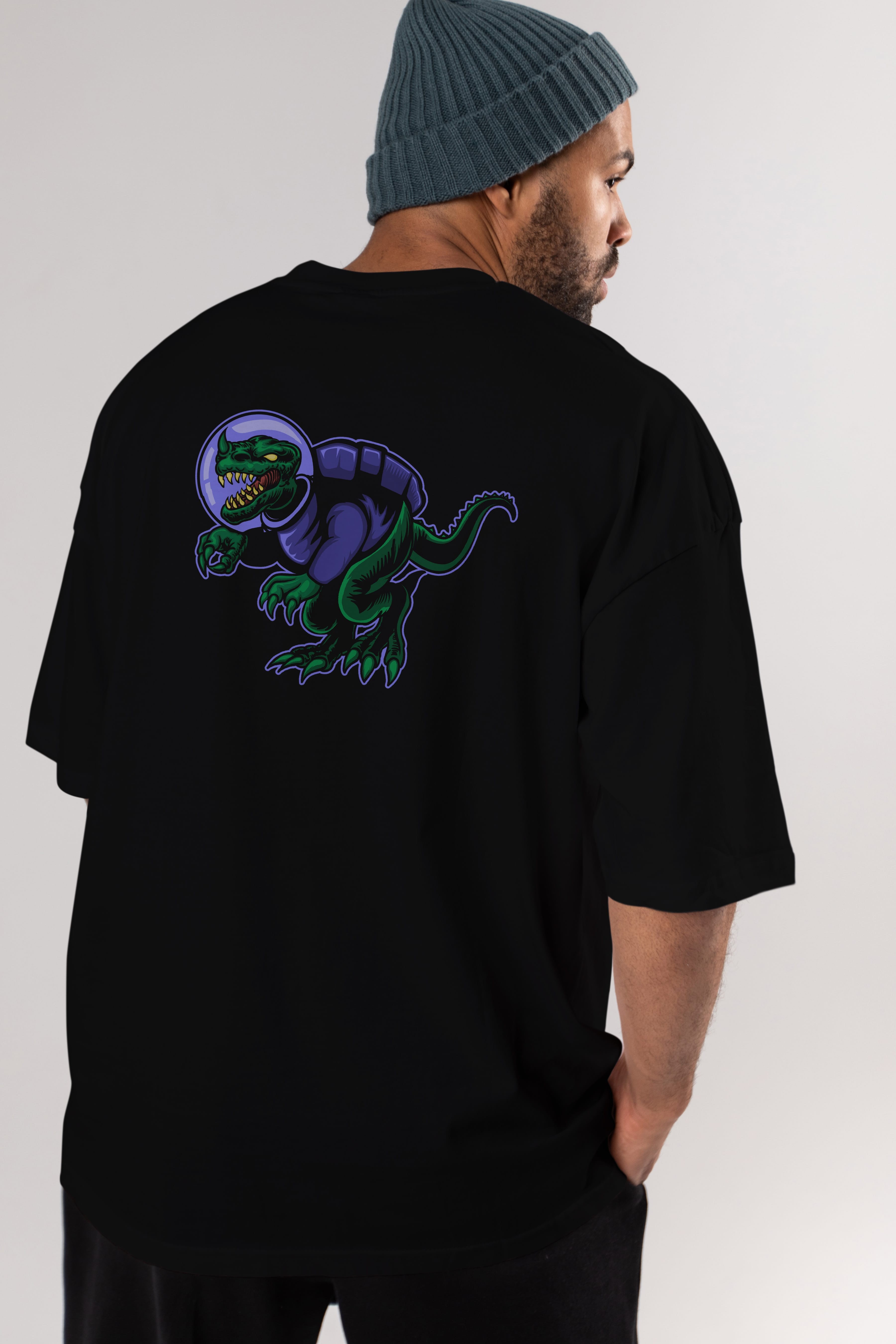 Space Dino Arka Baskılı Oversize t-shirt Erkek Kadın Unisex