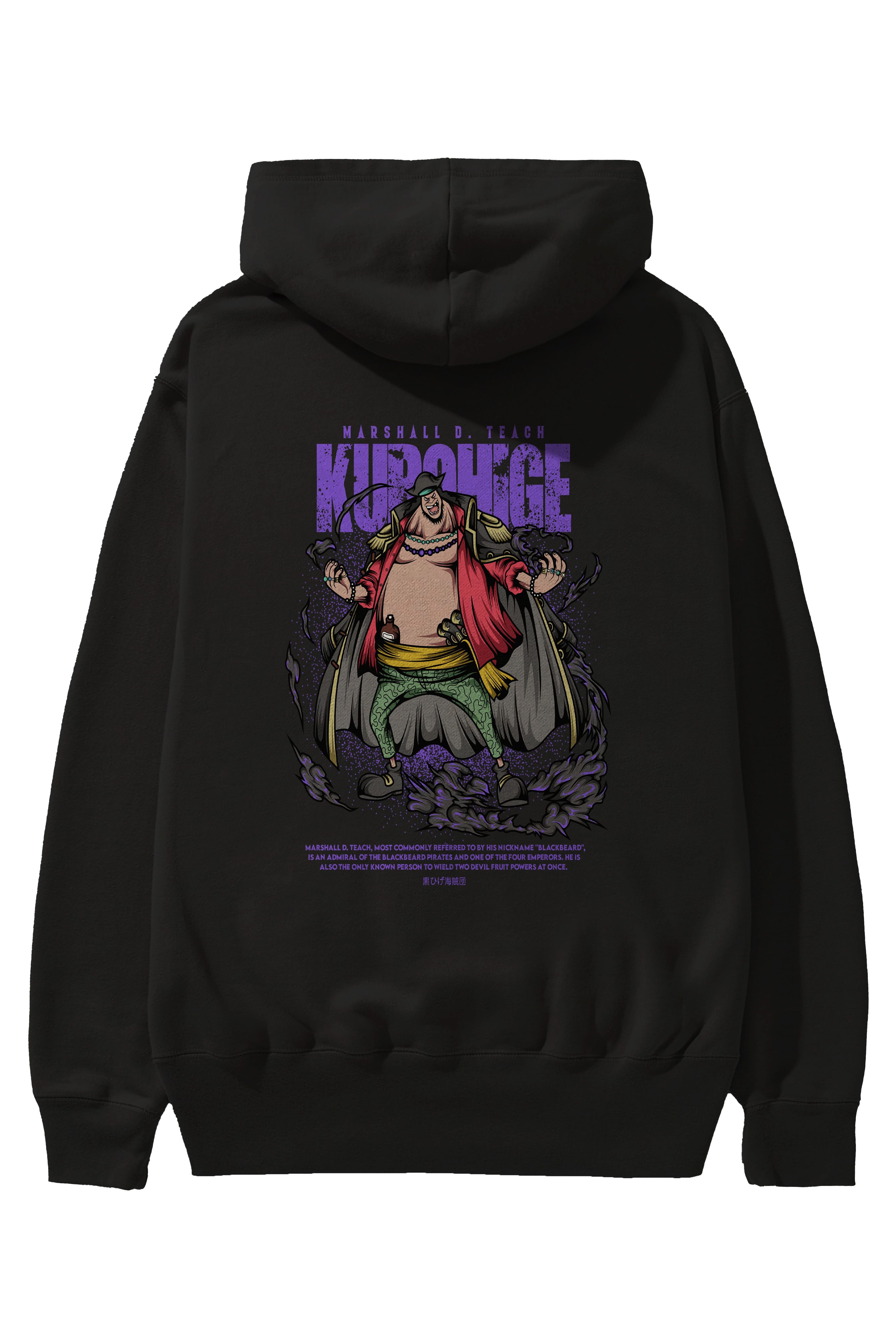 Marshall D. Teach Anime Arka Baskılı Hoodie Oversize Kapüşonlu Sweatshirt Erkek Kadın Unisex