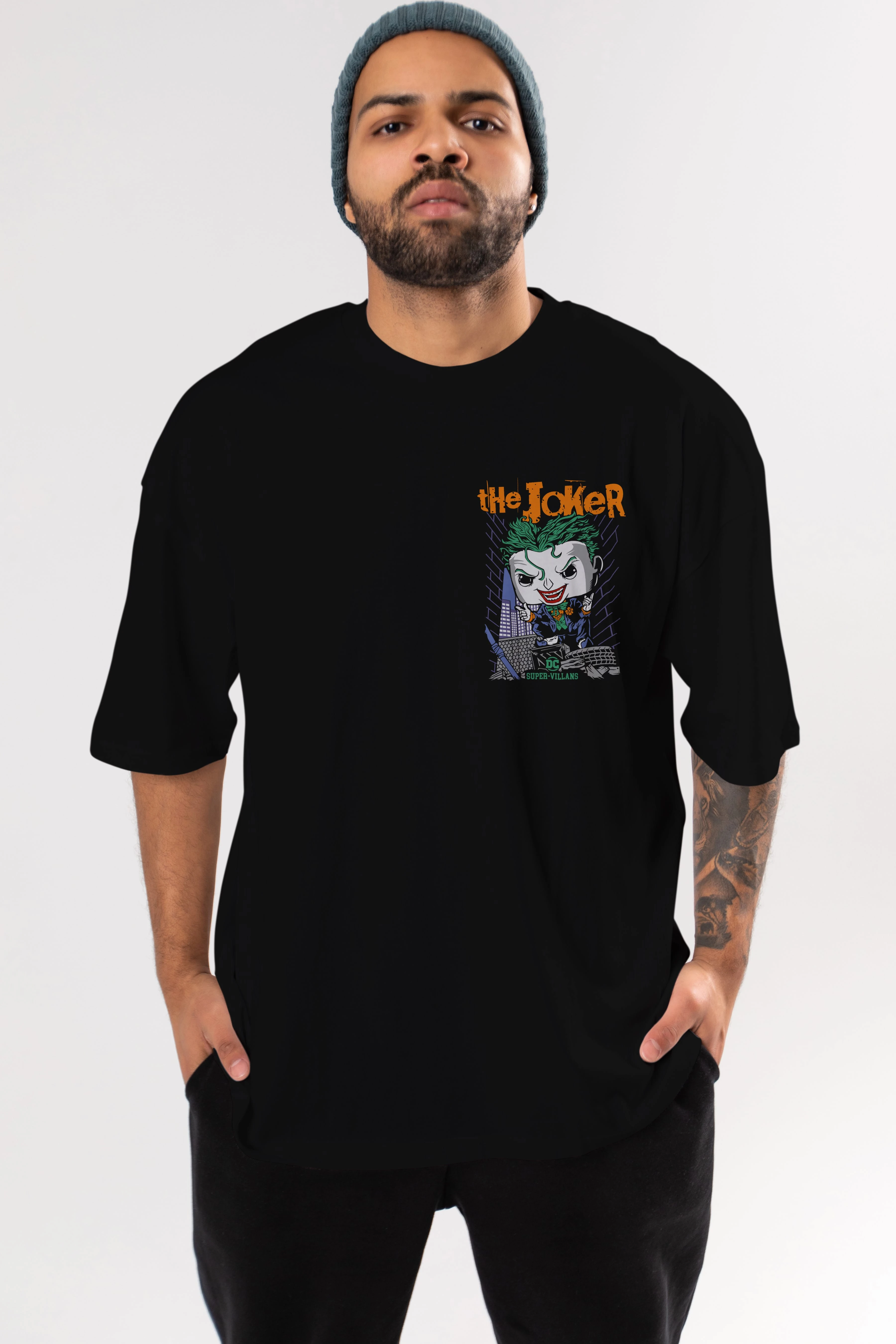 Joker (6) Ön Sol Baskılı Oversize t-shirt Erkek Kadın Unisex %100 Pamuk Bisiklet Yaka tişort