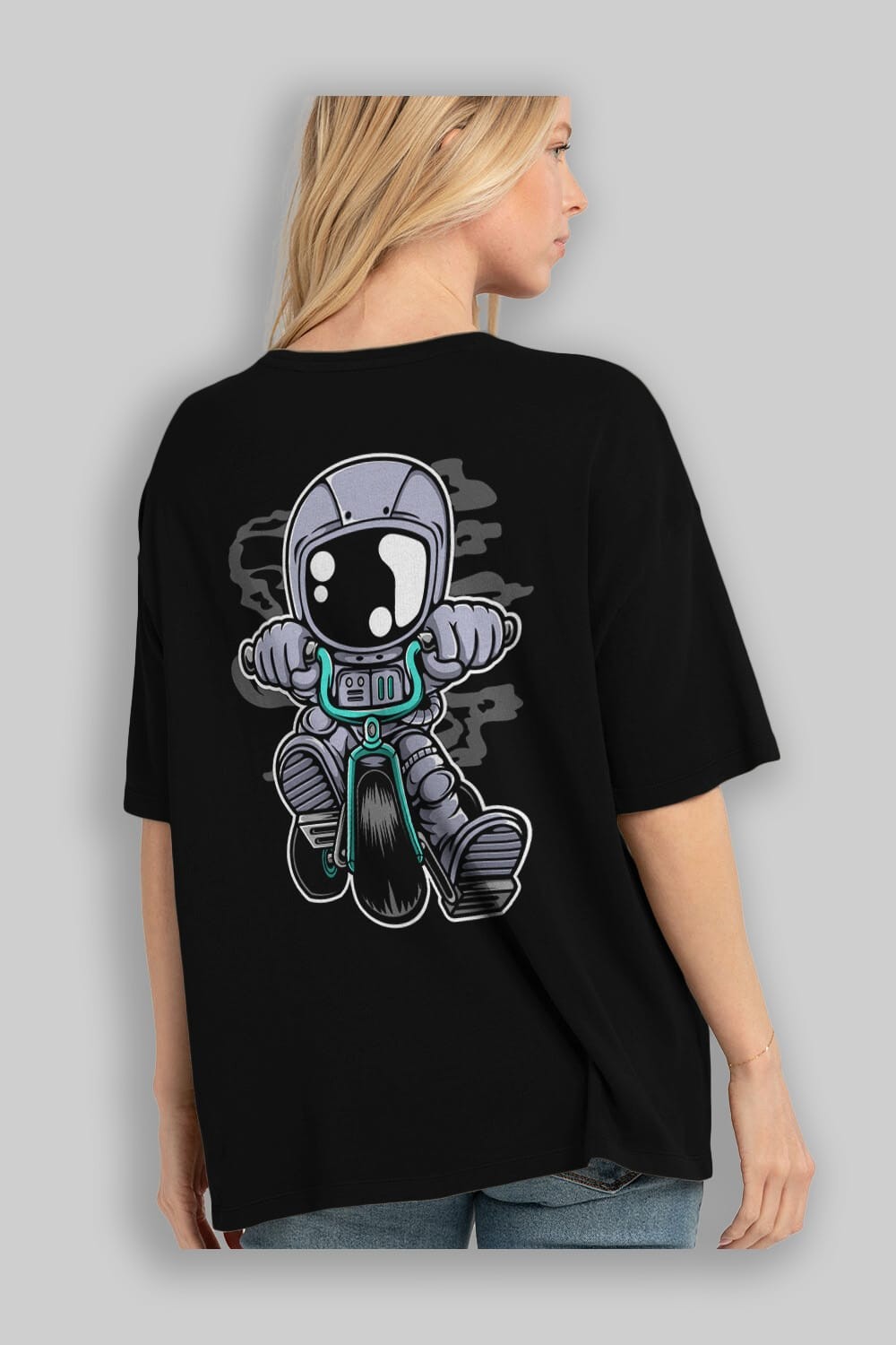 Astronaut Biker Arka Baskılı Oversize t-shirt Erkek Kadın Unisex