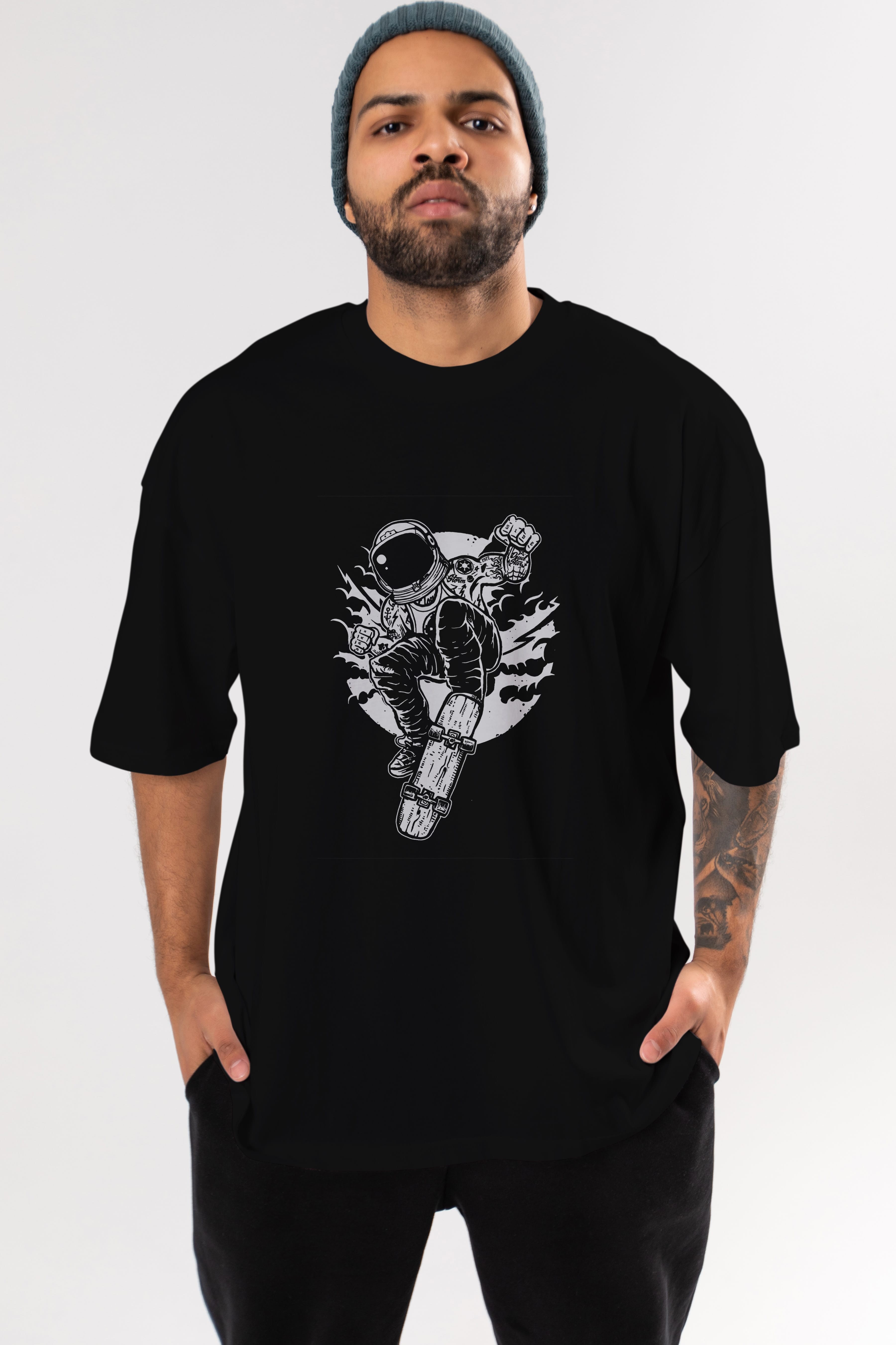 Space Skater Ön Baskılı Oversize t-shirt Erkek Kadın Unisex %100 Pamuk tişort