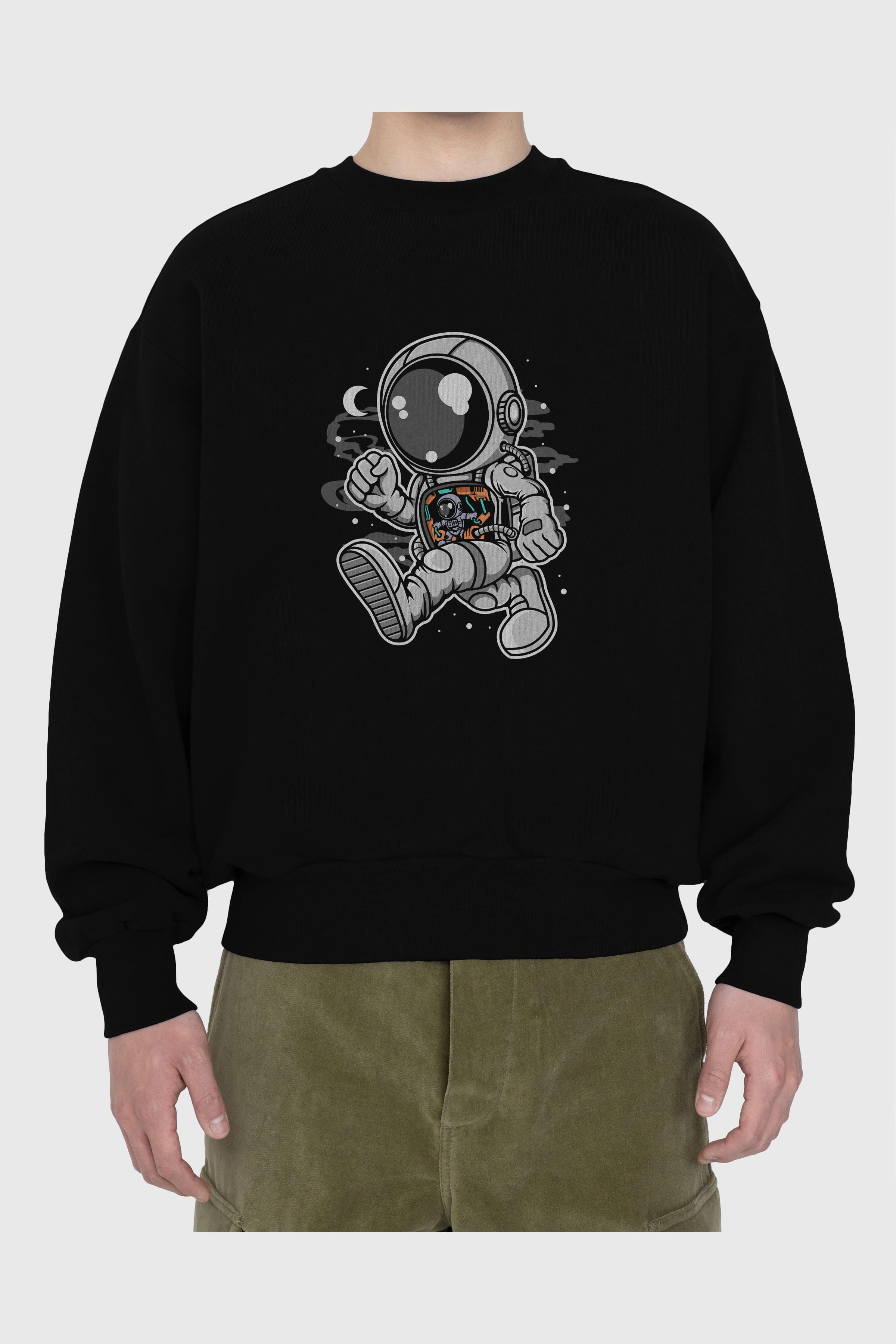 Astronaut Robotic Machine Ön Baskılı Oversize Sweatshirt Erkek Kadın Unisex