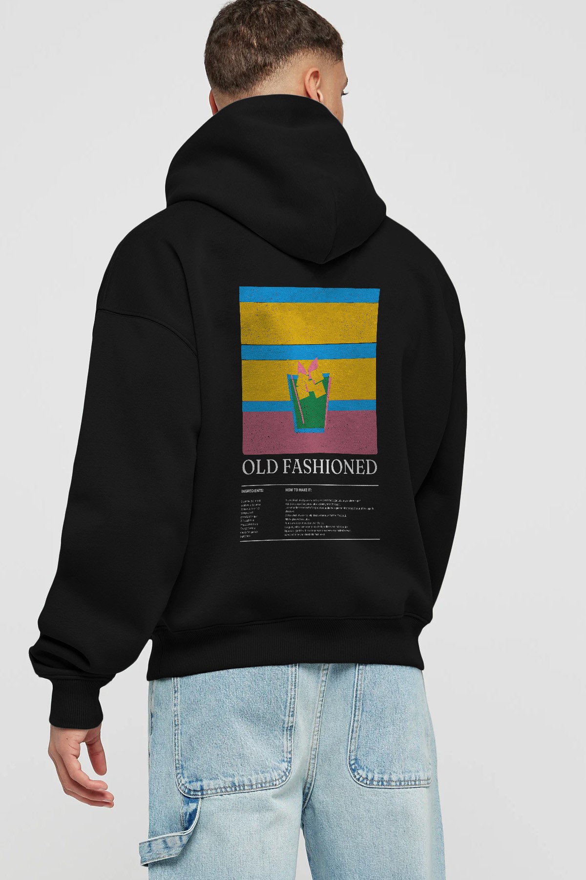 Old Fashioned Kokteyl Arka Baskılı Hoodie Oversize Kapüşonlu Sweatshirt Erkek Kadın