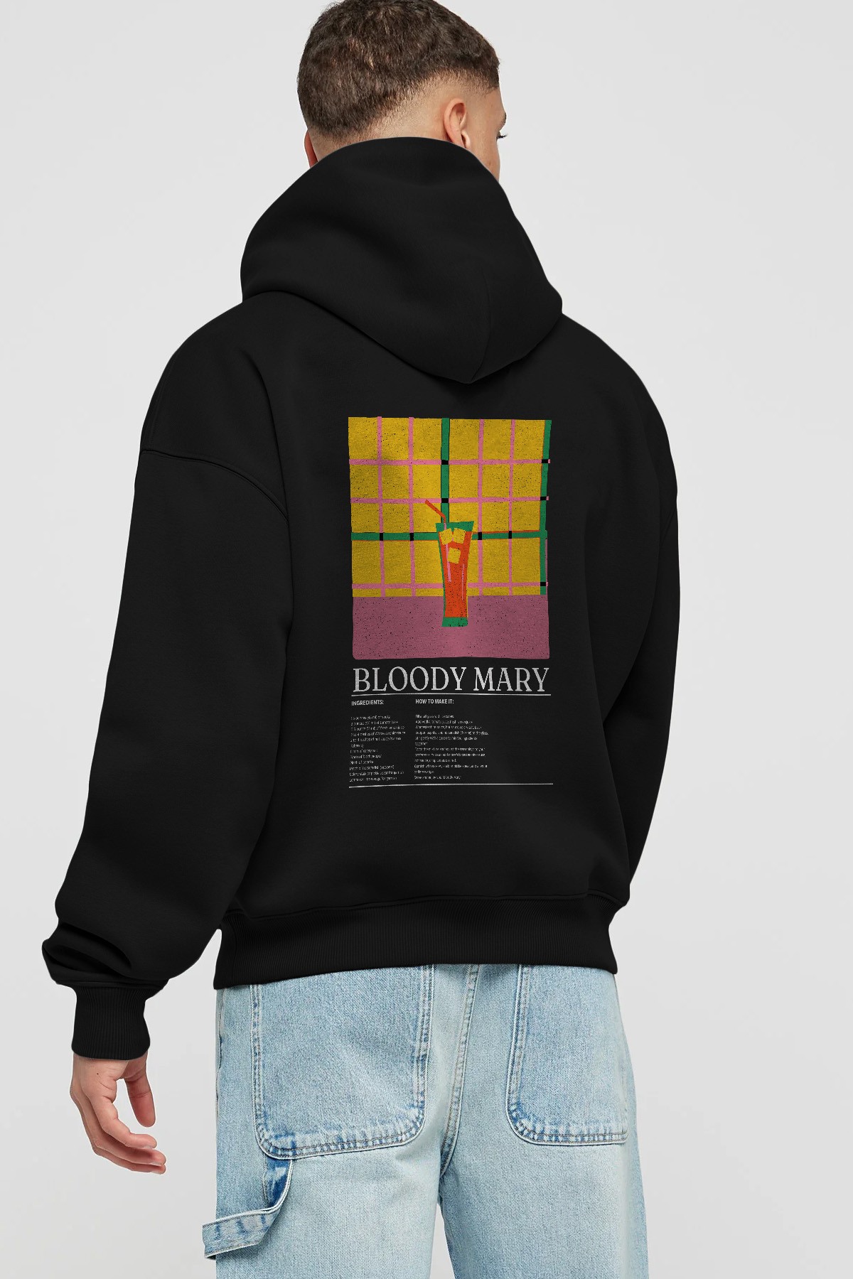 Bloody Mary Kokteyl Arka Baskılı Hoodie Oversize Kapüşonlu Sweatshirt Erkek Kadın