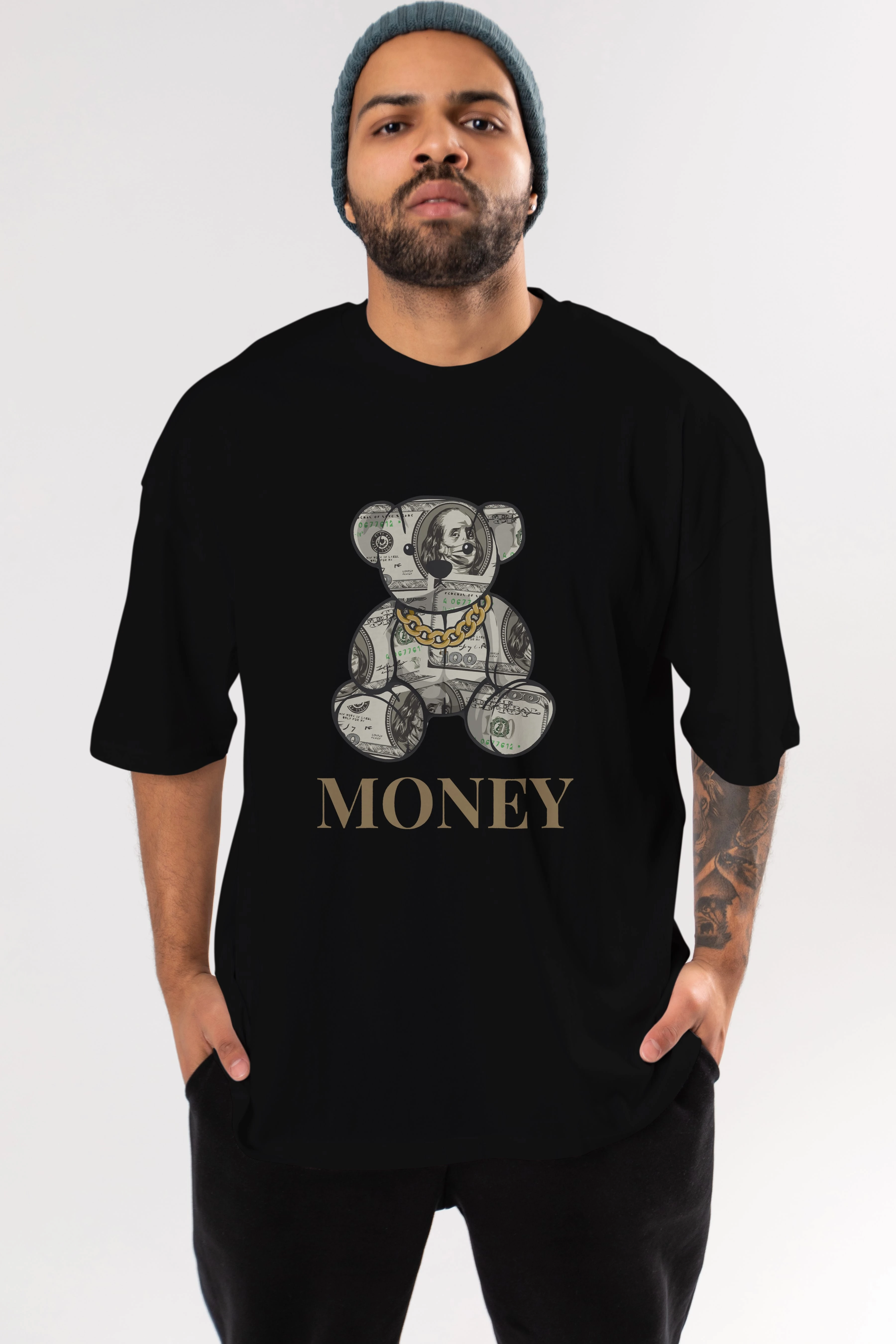 Teddy Bear Money Ön Baskılı Oversize t-shirt Erkek Kadın Unisex