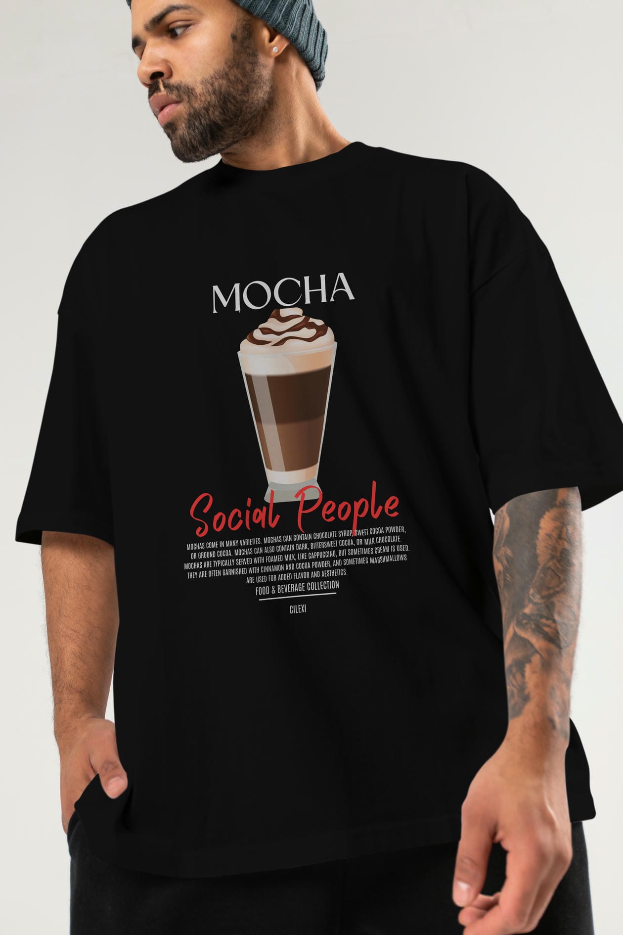 Mocha Kokteyl Serisi ön Baskılı Oversize t-shirt Erkek Kadın %100 Pamuk Bisiklet Yaka tişort