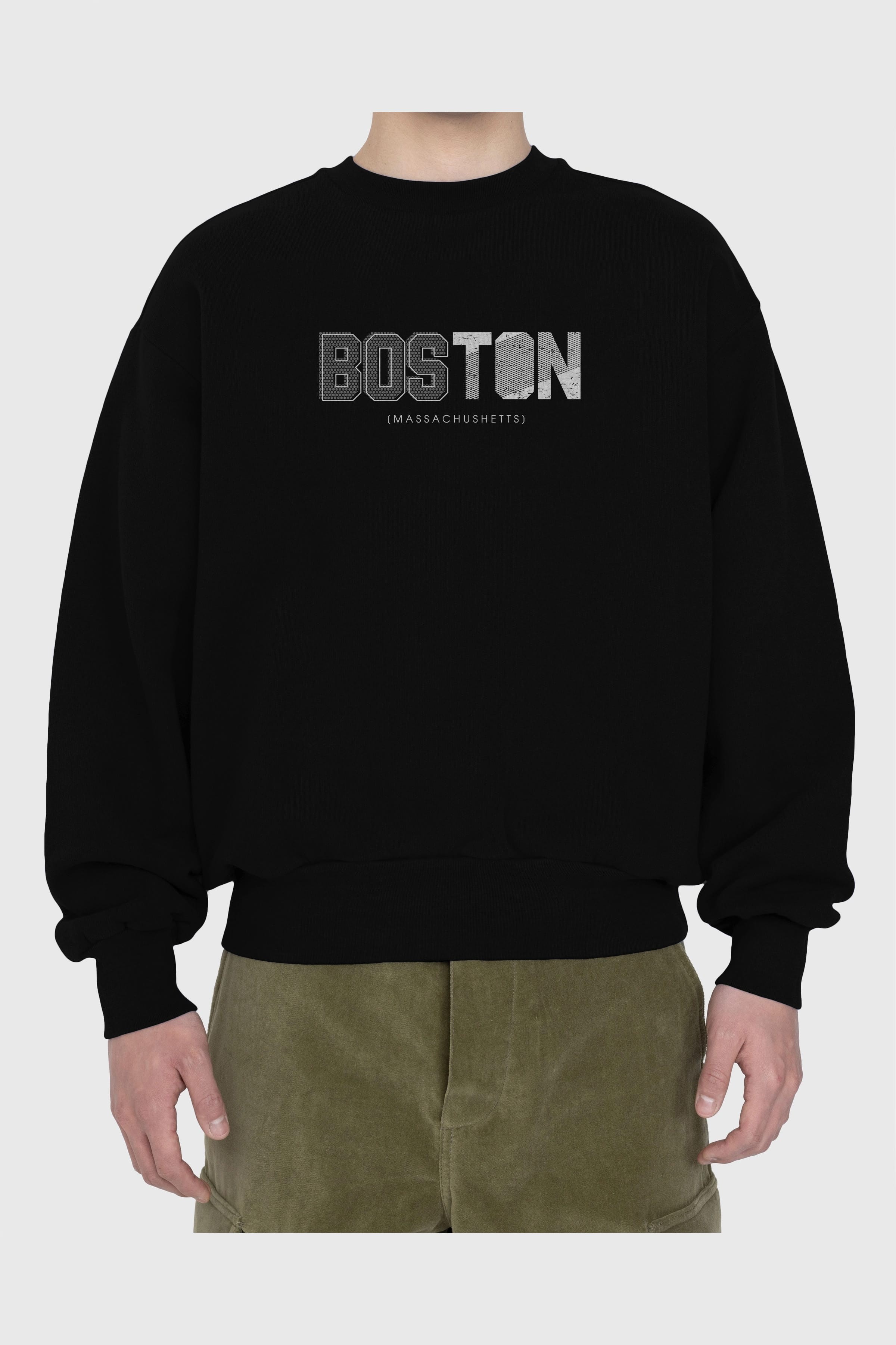 Boston Ön Baskılı Oversize Sweatshirt Erkek Kadın Unisex