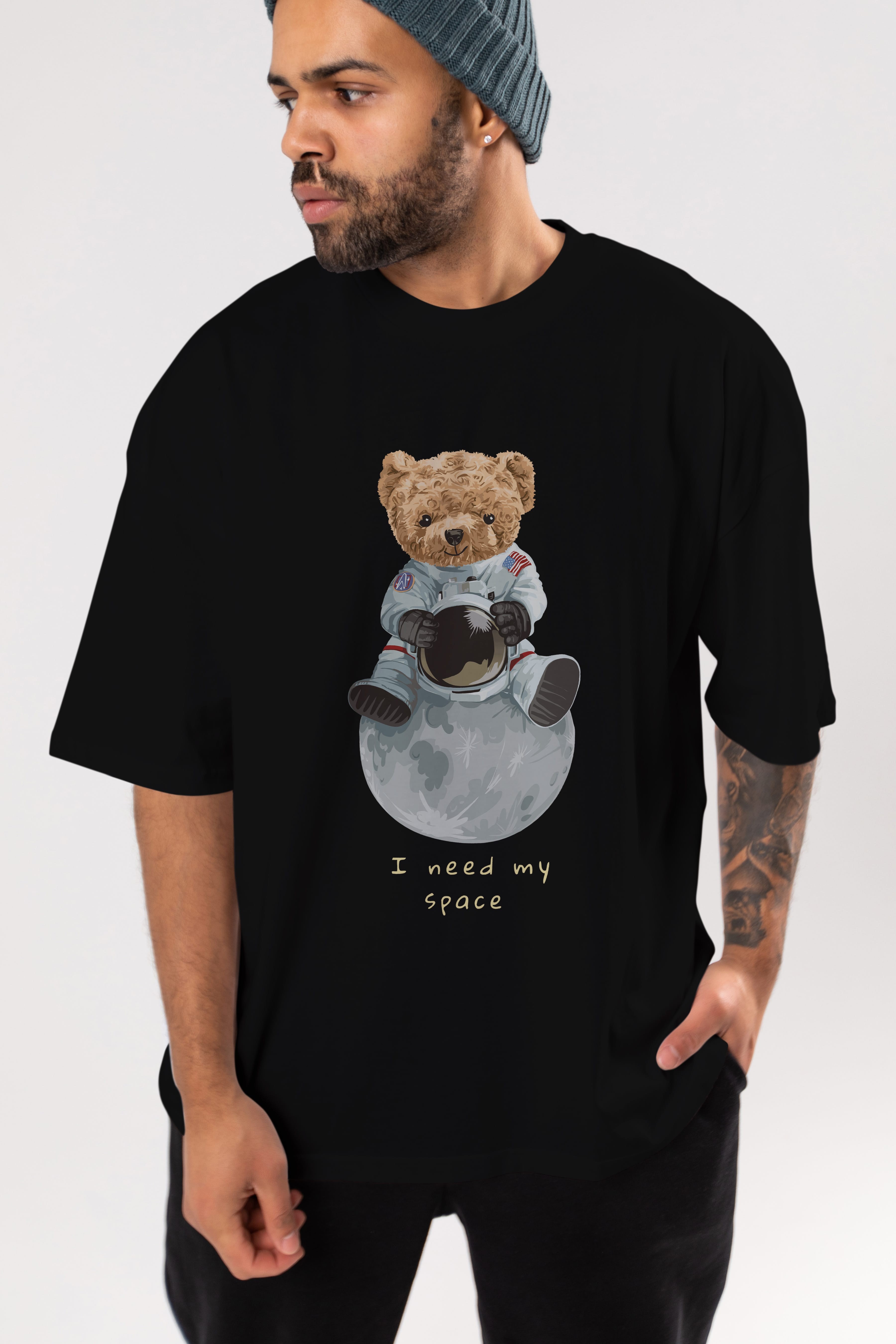 Teddy Bear I Need My Space Ön Baskılı Oversize t-shirt Erkek Kadın Unisex %100 Pamuk
