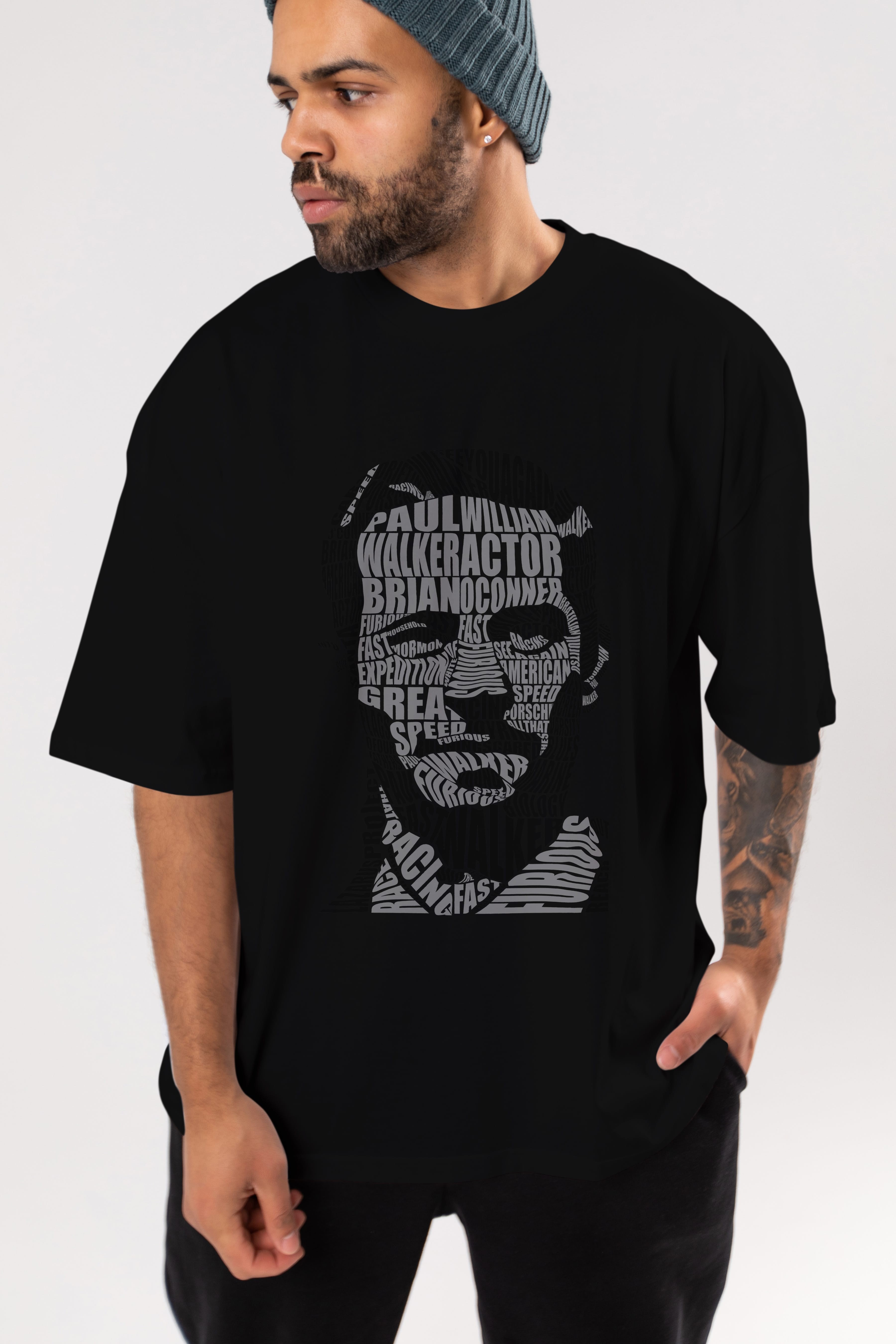 Paul Walker Calligram Ön Baskılı Oversize t-shirt %100 pamuk Erkek Kadın Unisex