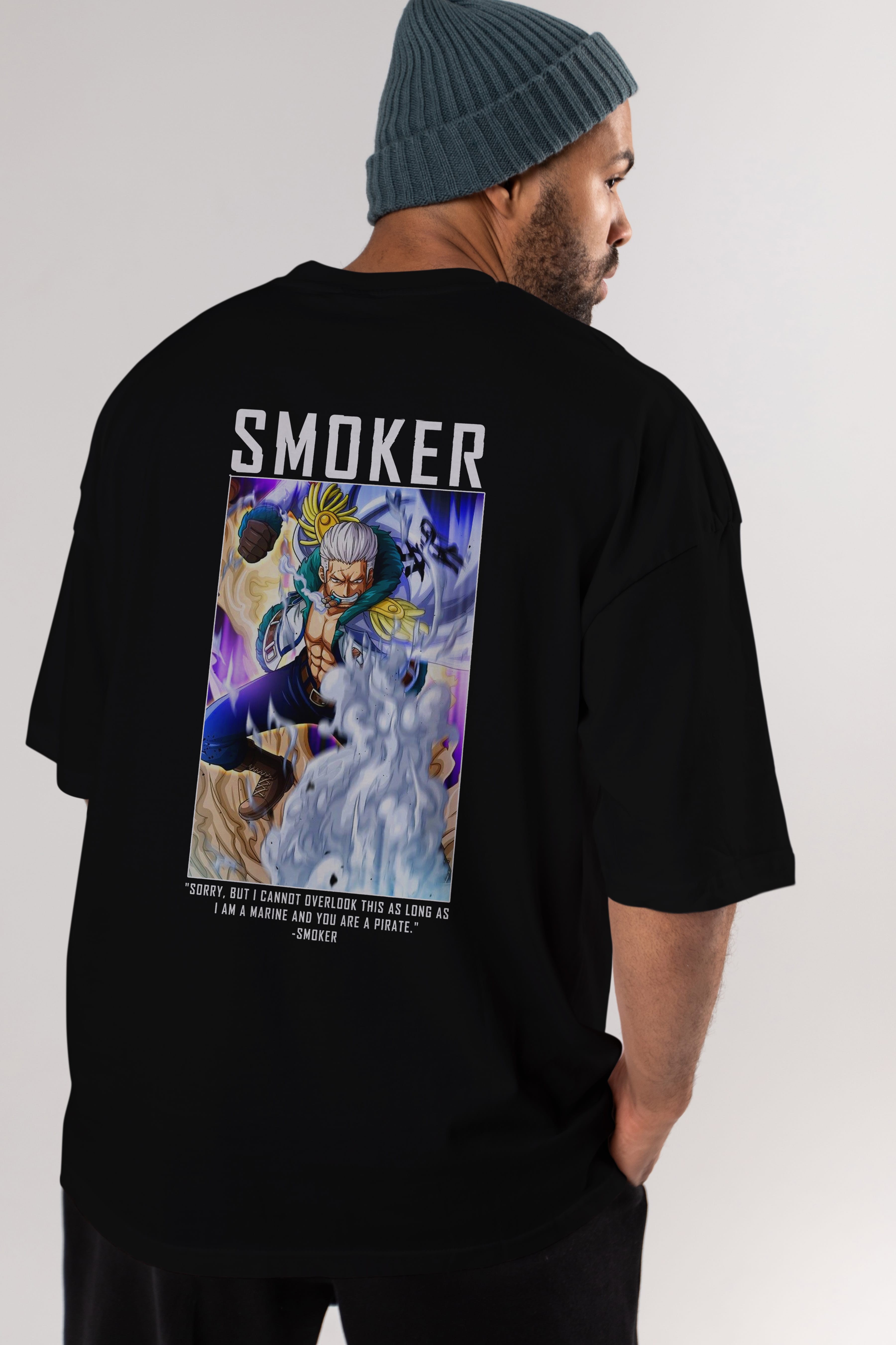 Smoker Anime Arka Baskılı Oversize t-shirt Erkek Kadın Unisex %100 pamuk tişort