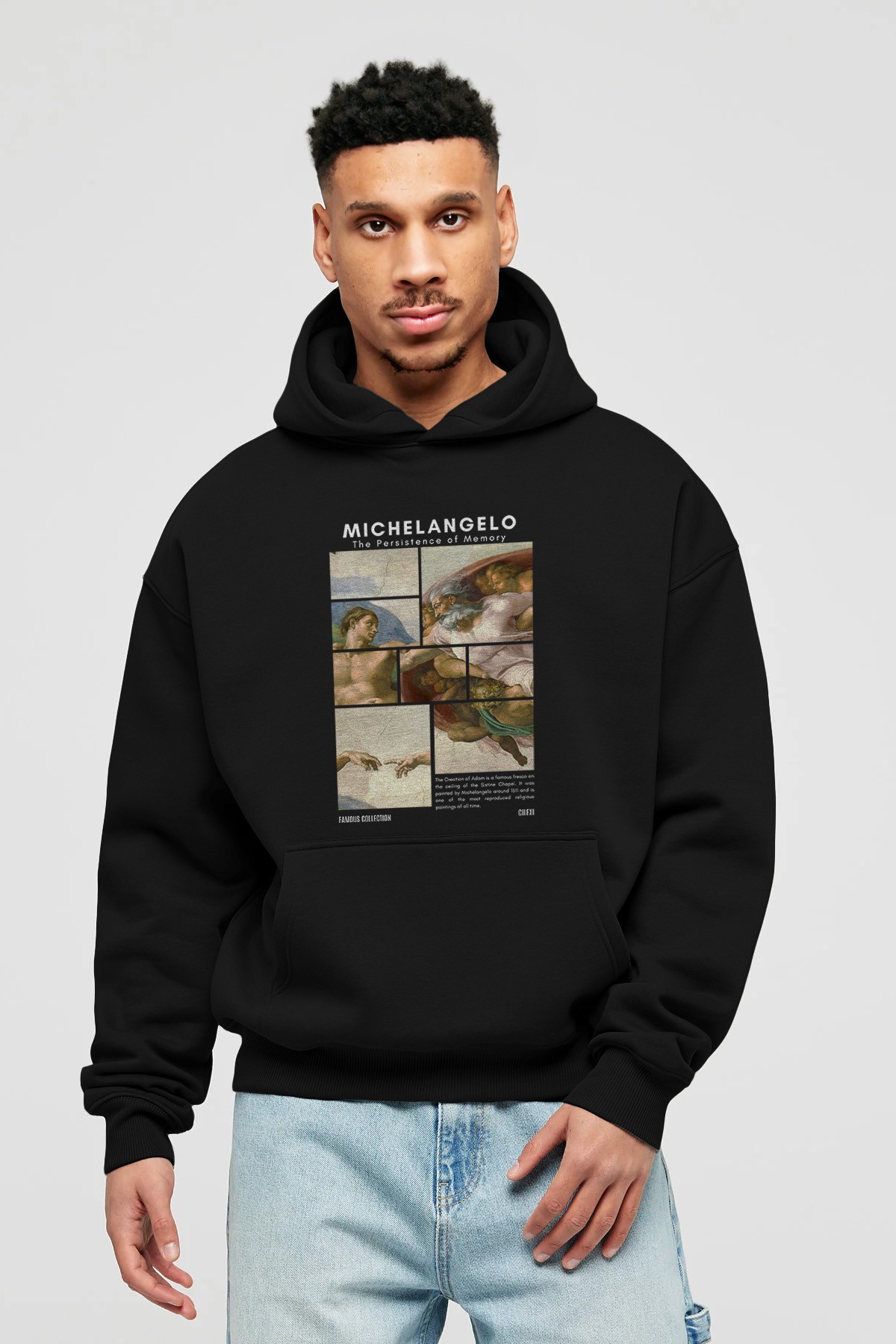 Michelangelo ön Baskılı Hoodie Oversize Kapüşonlu Sweatshirt Erkek Kadın