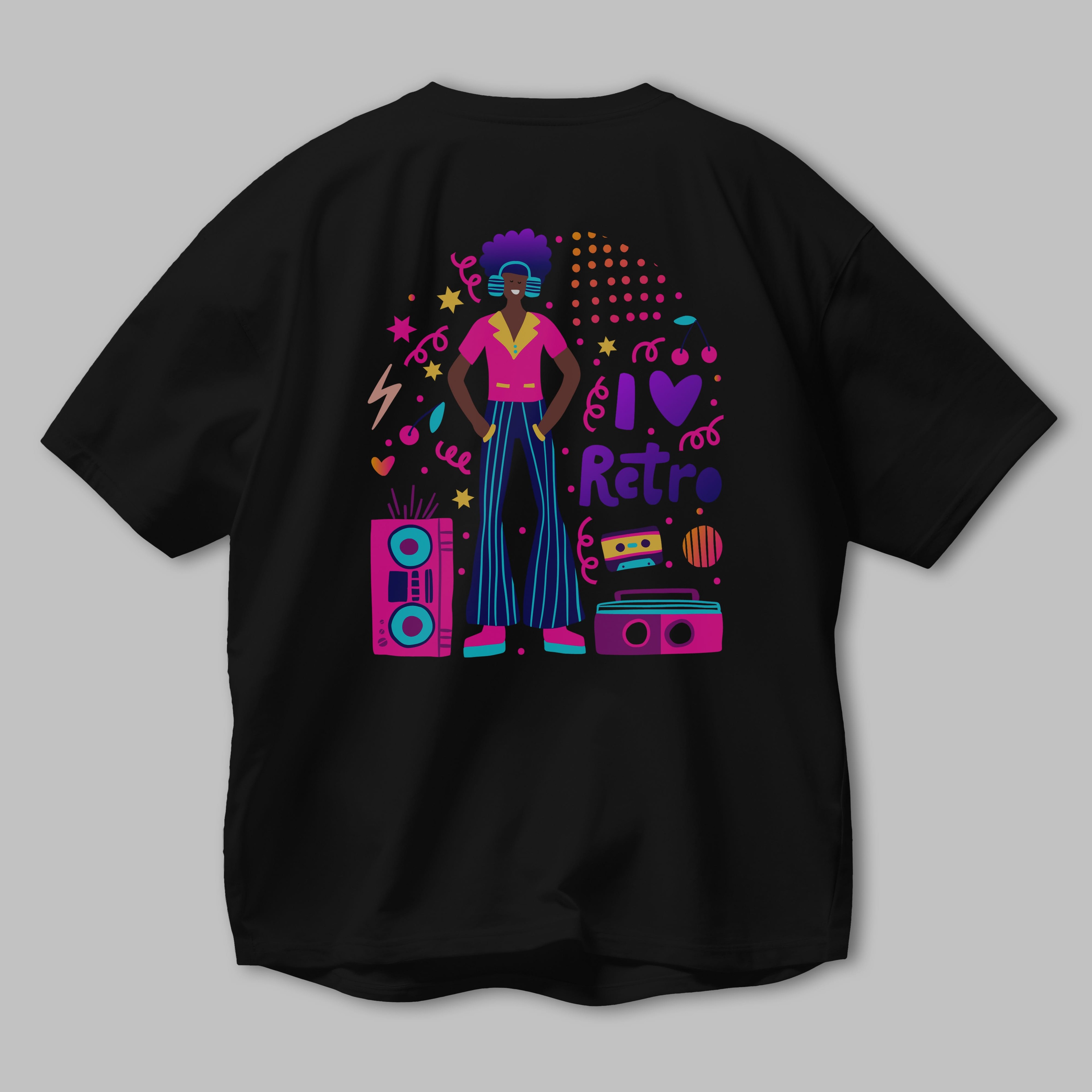 Retro Boy Party Arka Baskılı Oversize t-shirt Erkek Kadın Unisex