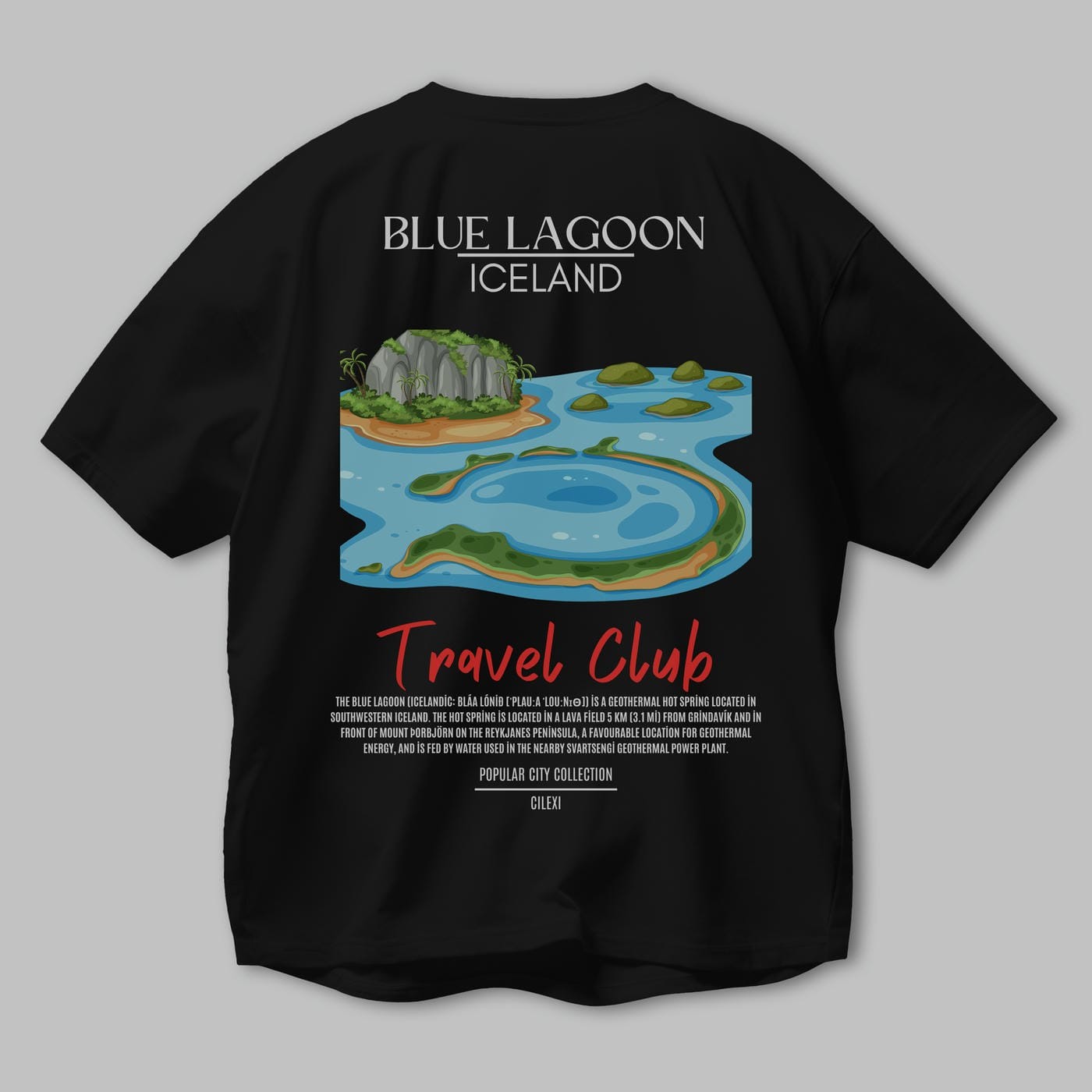Blue Lagoon İceland Arka Baskılı Oversize t-shirt Erkek Kadın Pamuk Bisiklet Yaka tişort