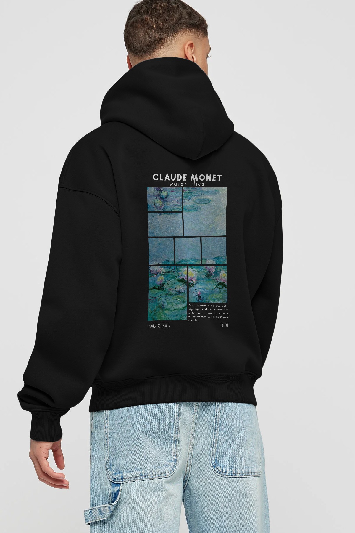Claude Monet Arka Baskılı Hoodie Oversize Kapüşonlu Sweatshirt Erkek Kadın