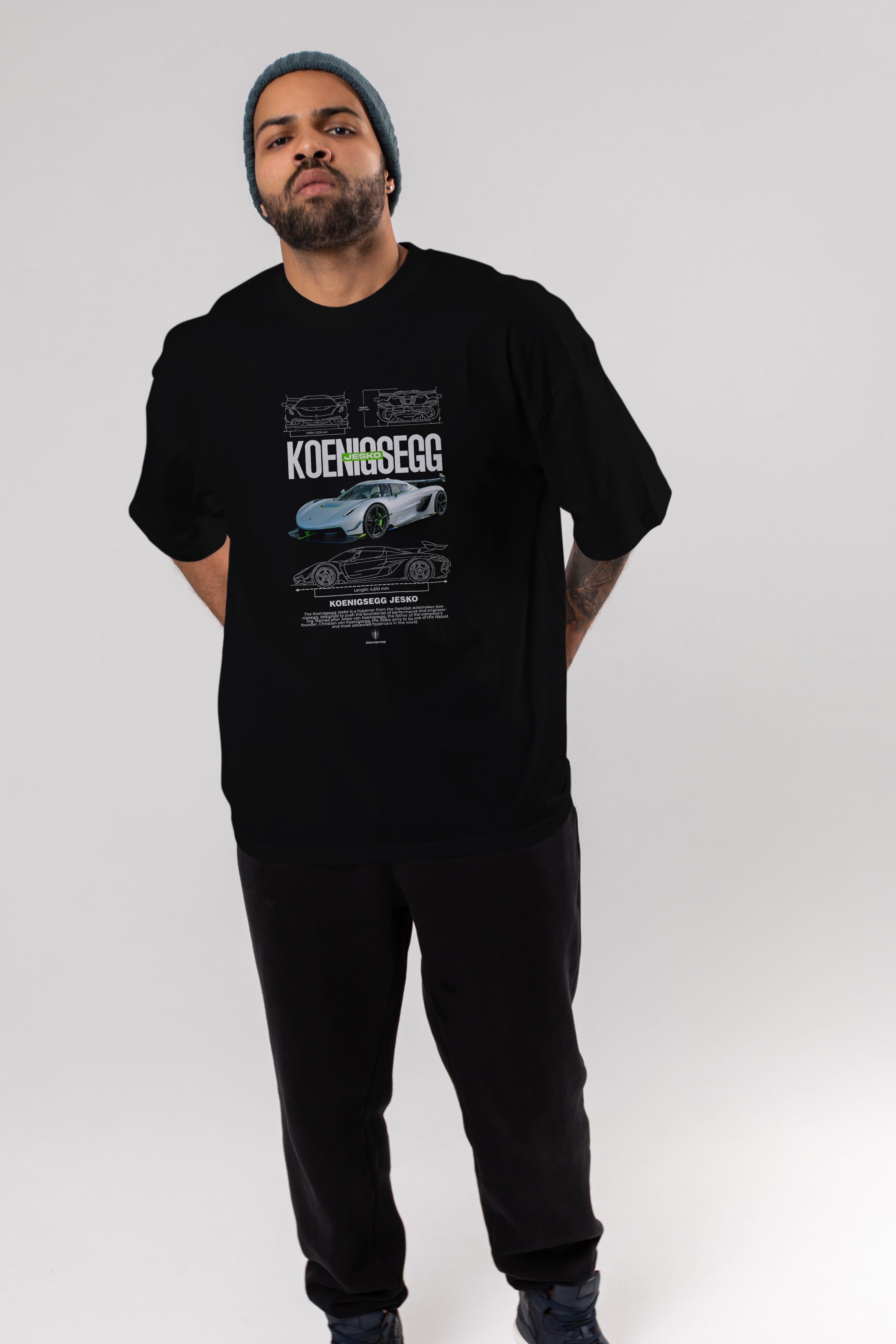 KOENIGSEGG JESKO Ön Baskılı Oversize t-shirt Erkek Kadın Unisex %100 Pamuk Bisiklet Yaka tişort