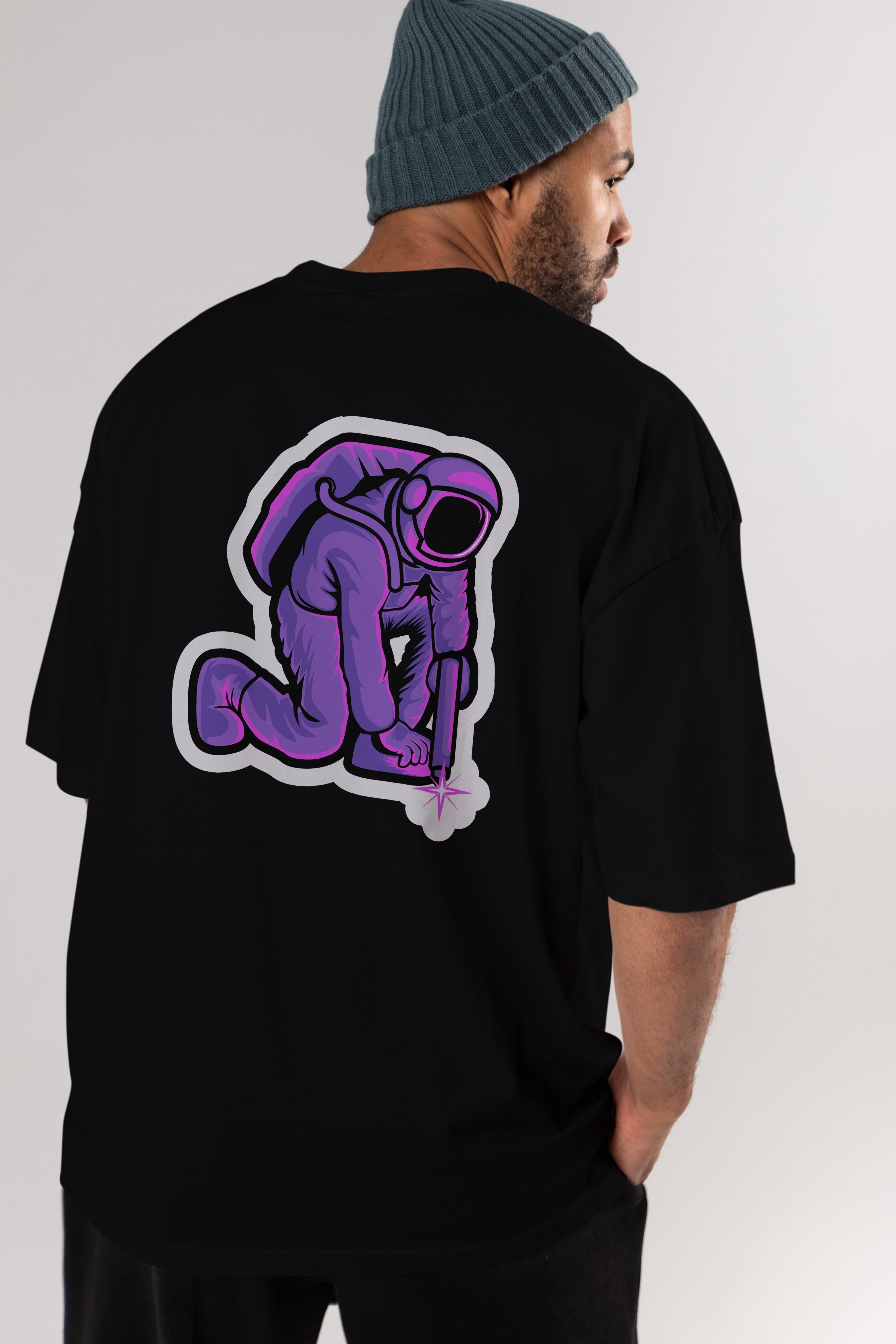 Welding in Space Sticker Arka Baskılı Oversize t-shirt Erkek Kadın Unisex