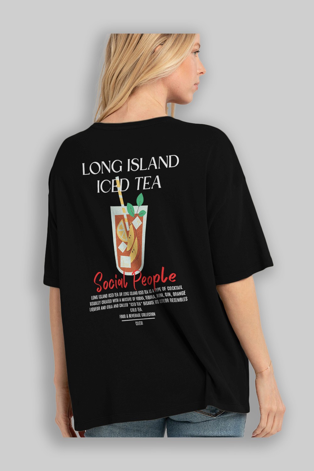 Long Island ıced tea Kokteyl Serisi Baskılı Oversize t-shirt Erkek Kadın Unisex %100 Pamuk Bisiklet Yaka tişort