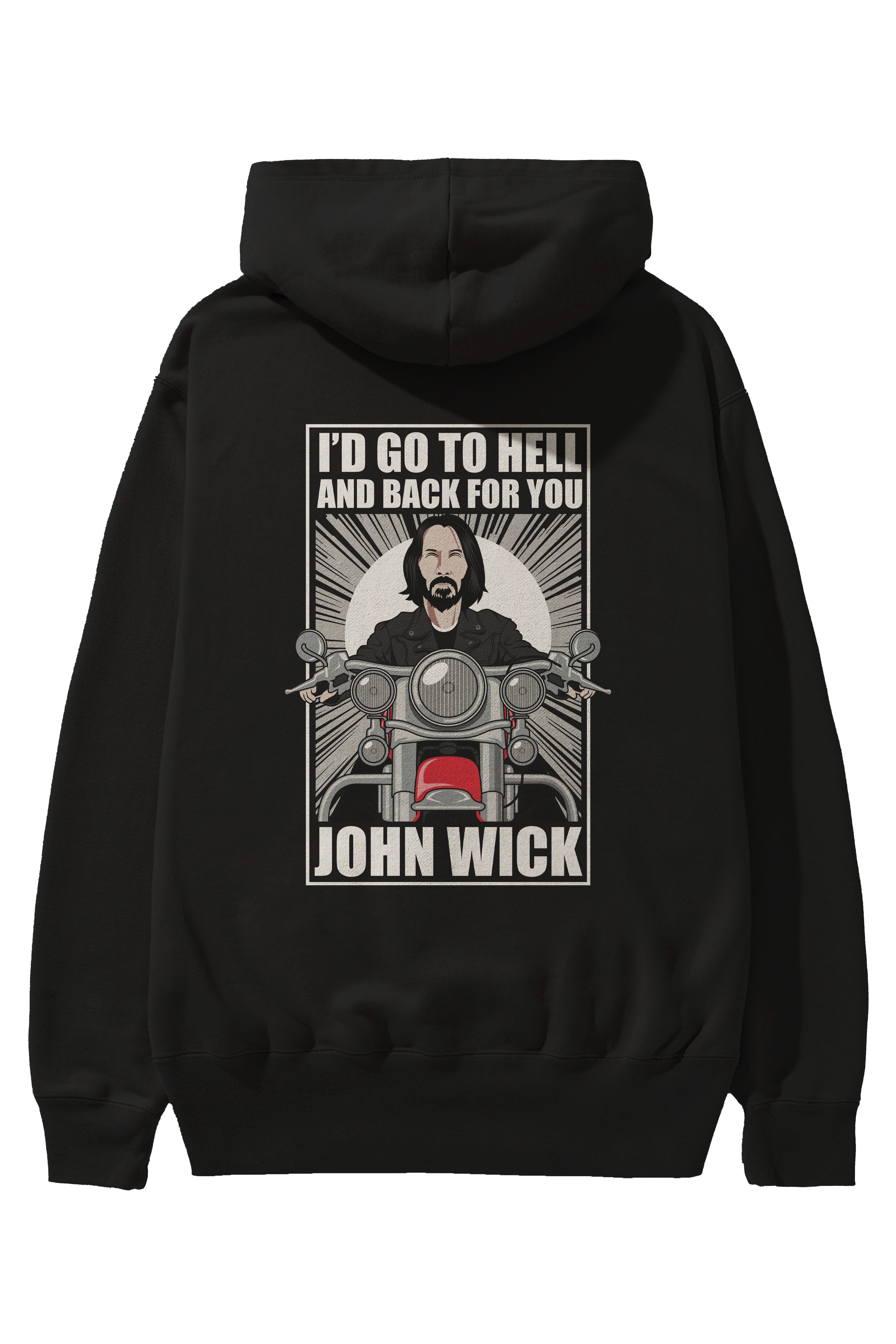 John Wick Biker Arka Baskılı Hoodie Oversize Kapüşonlu Sweatshirt Erkek Kadın Unisex