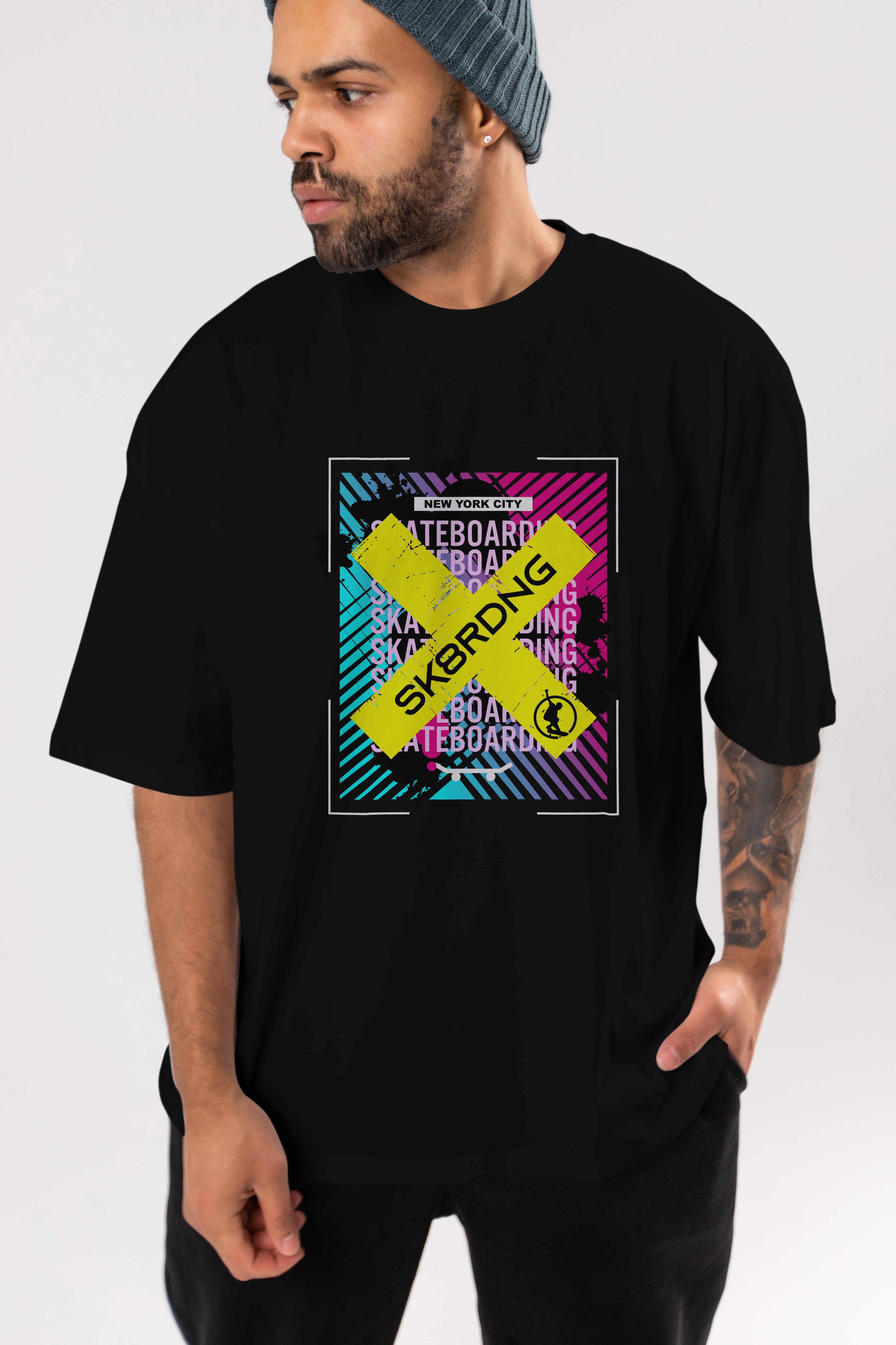 Skatebording Ön Baskılı Oversize t-shirt Erkek Kadın Unisex