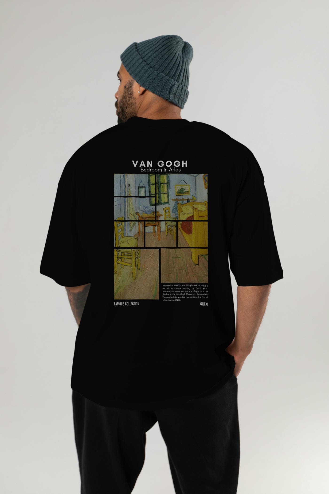 Van Gogh Arka Baskılı Oversize t-shirt Erkek Kadın Bisiklet Yaka Pamuk tişort