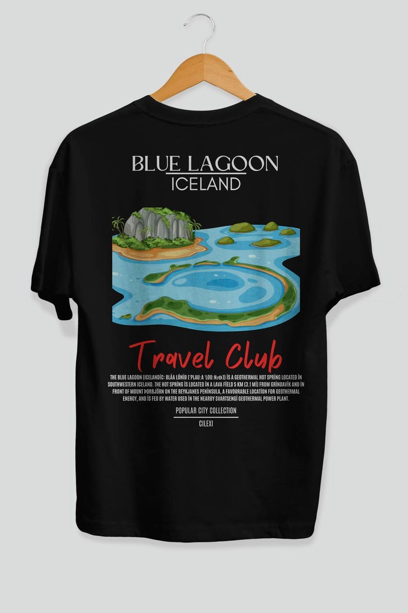 Blue Lagoon İceland Arka Baskılı Oversize t-shirt Erkek Kadın Pamuk Bisiklet Yaka tişort