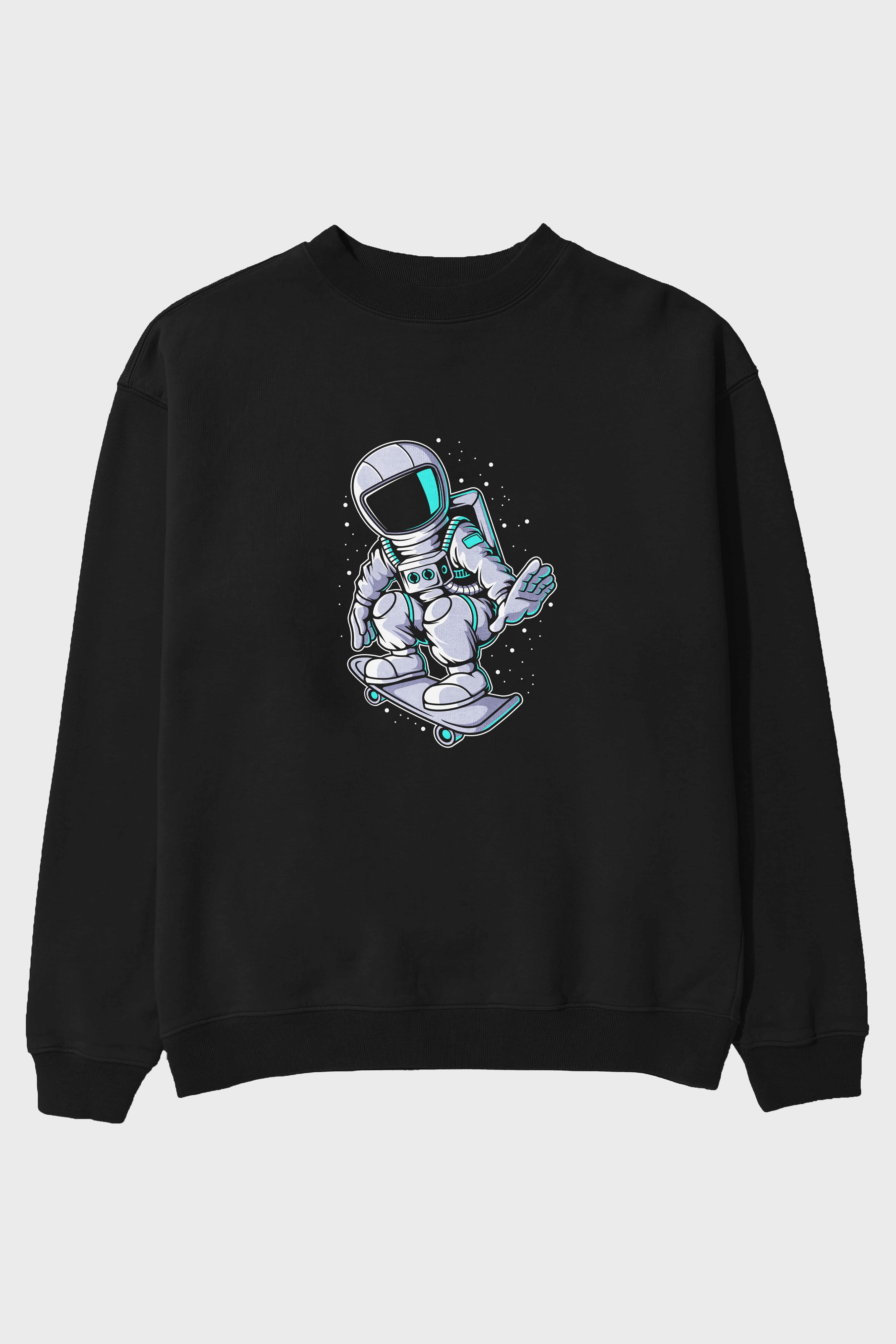 Astronaut Skater Ön Baskılı Oversize Sweatshirt Erkek Kadın Unisex