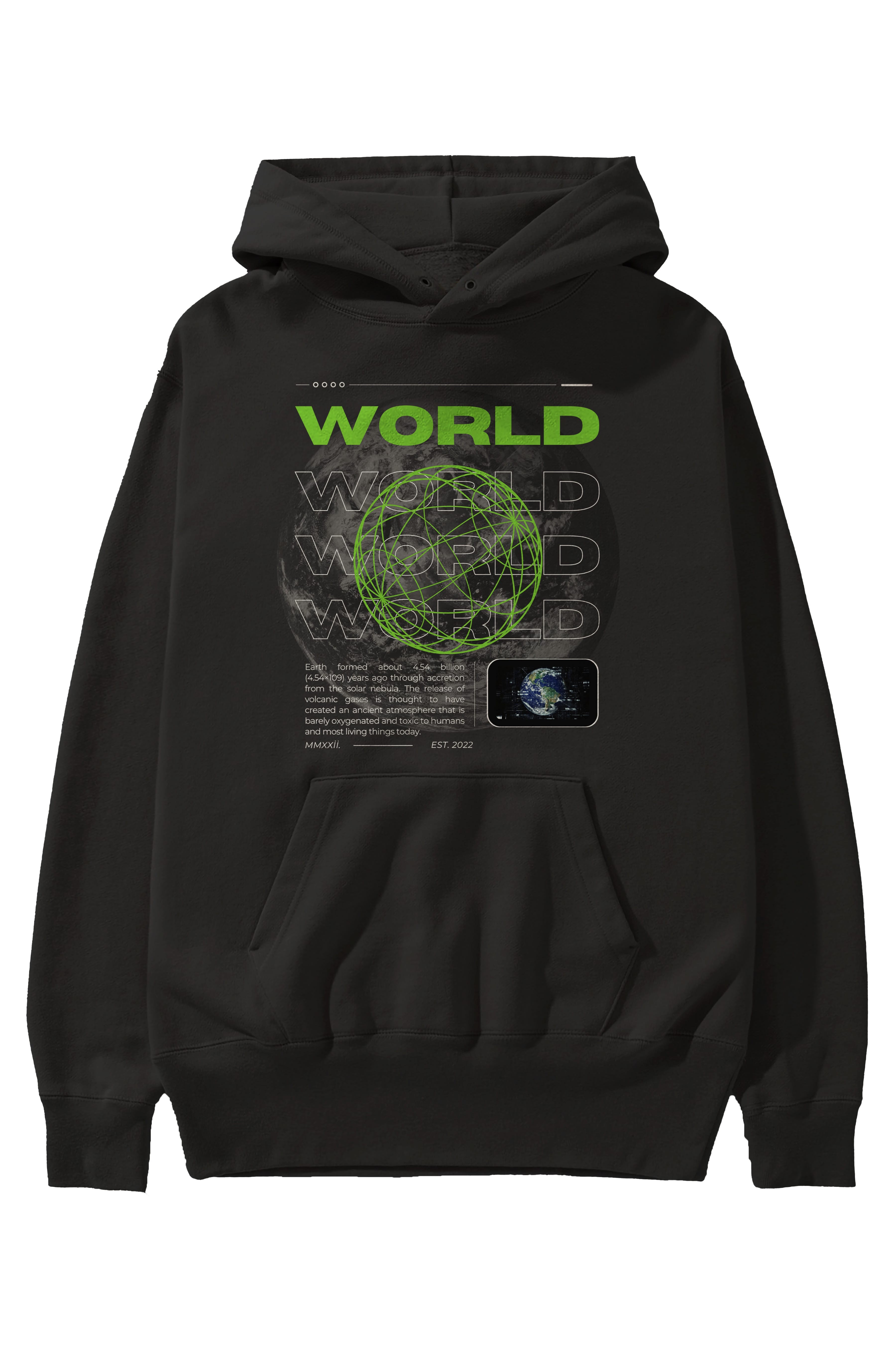 World Streetwear Ön Baskılı Oversize Hoodie Kapüşonlu Sweatshirt Erkek Kadın Unisex