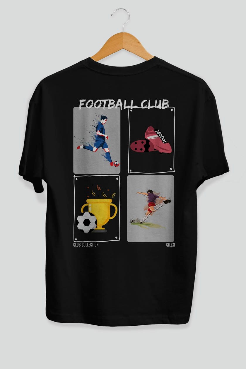 Football Club Arka Baskılı Oversize t-shirt Erkek Kadın %100 Pamuk Bisiklet Yaka tişort