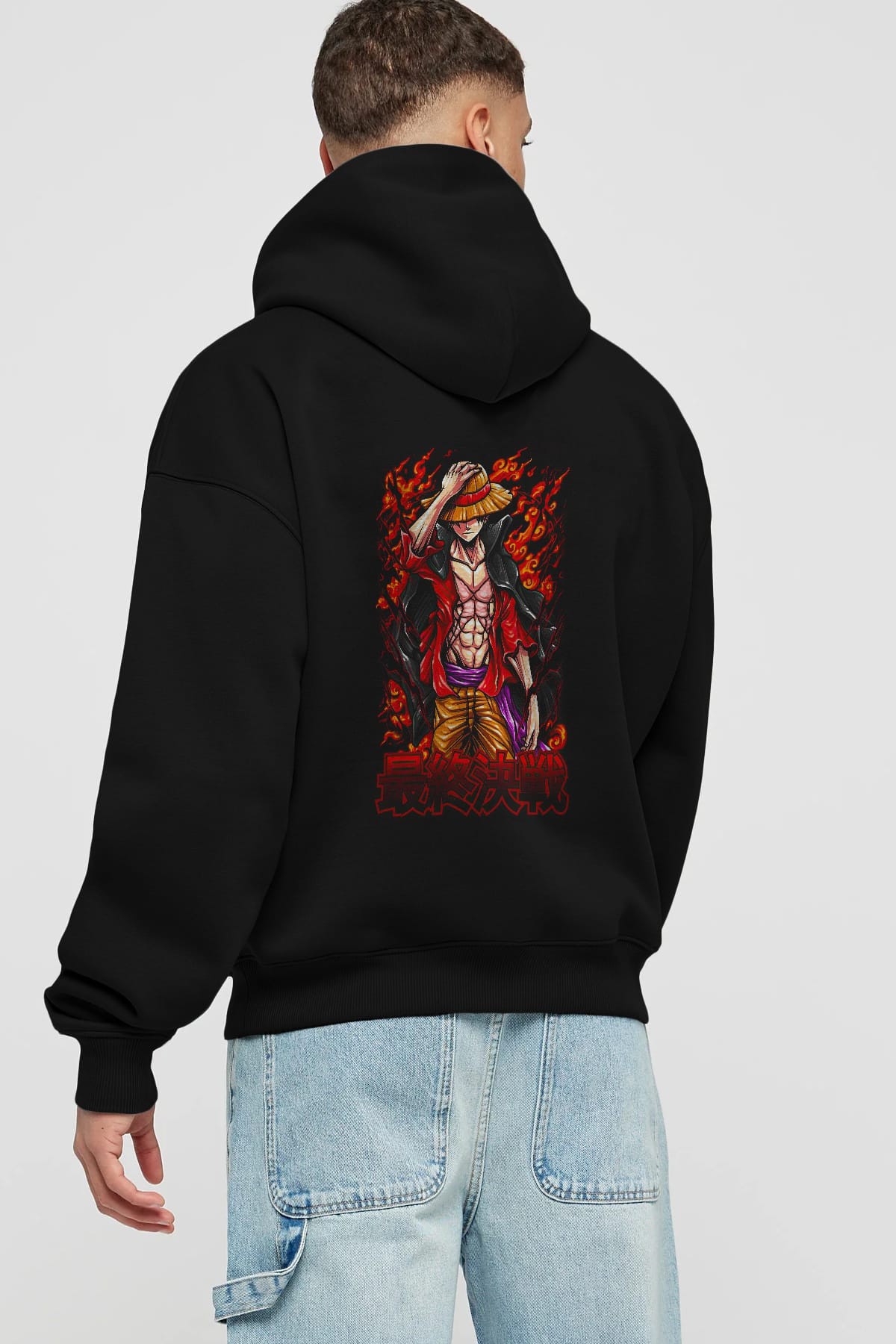 MONKEY D. LUFFY (3) Anime Arka Baskılı Hoodie Oversize Kapüşonlu Sweatshirt Erkek Kadın Unisex
