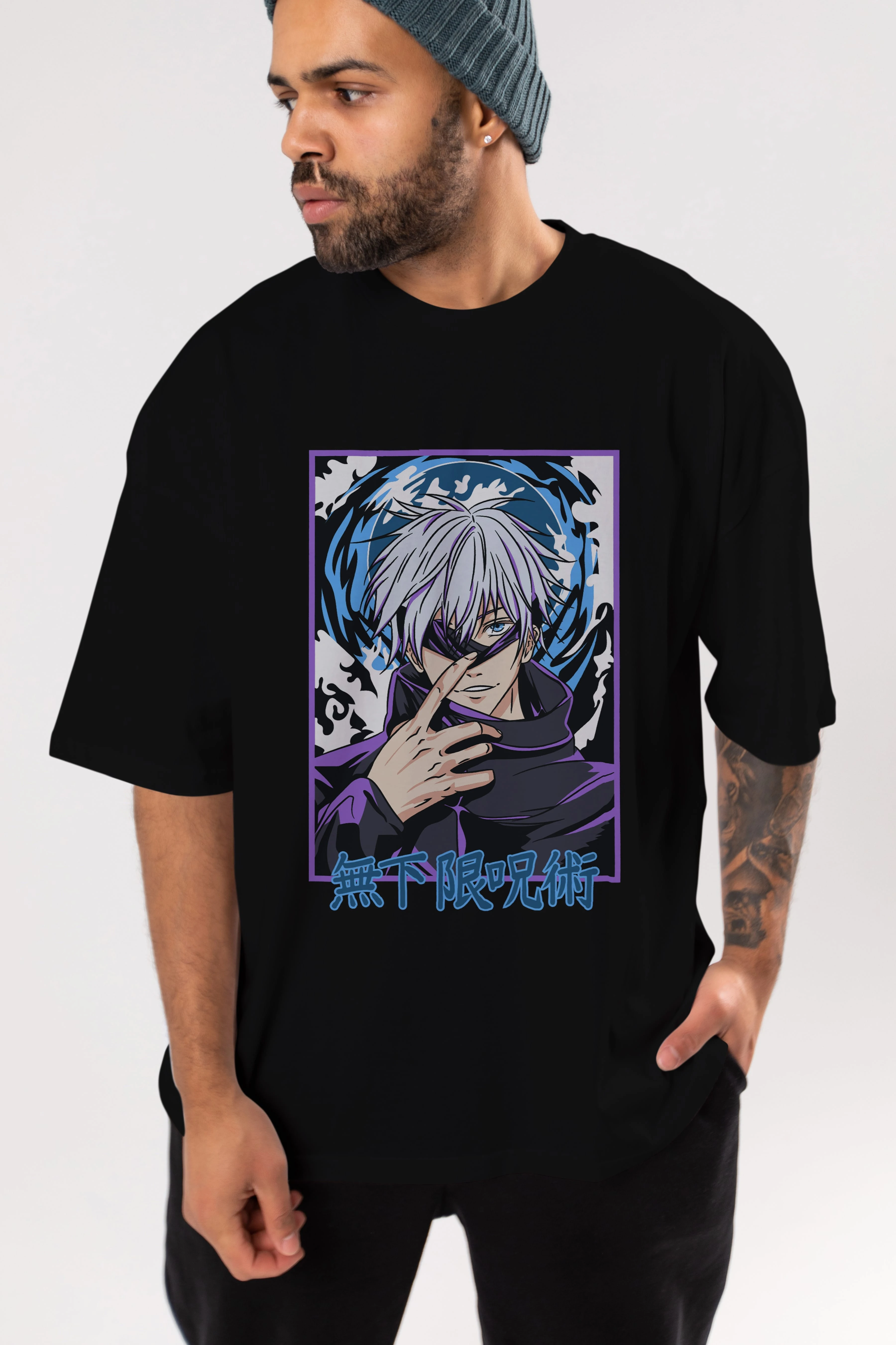 SATORU GOJO 3 Anime Ön Baskılı Oversize t-shirt %100 pamuk Erkek Kadın Unisex